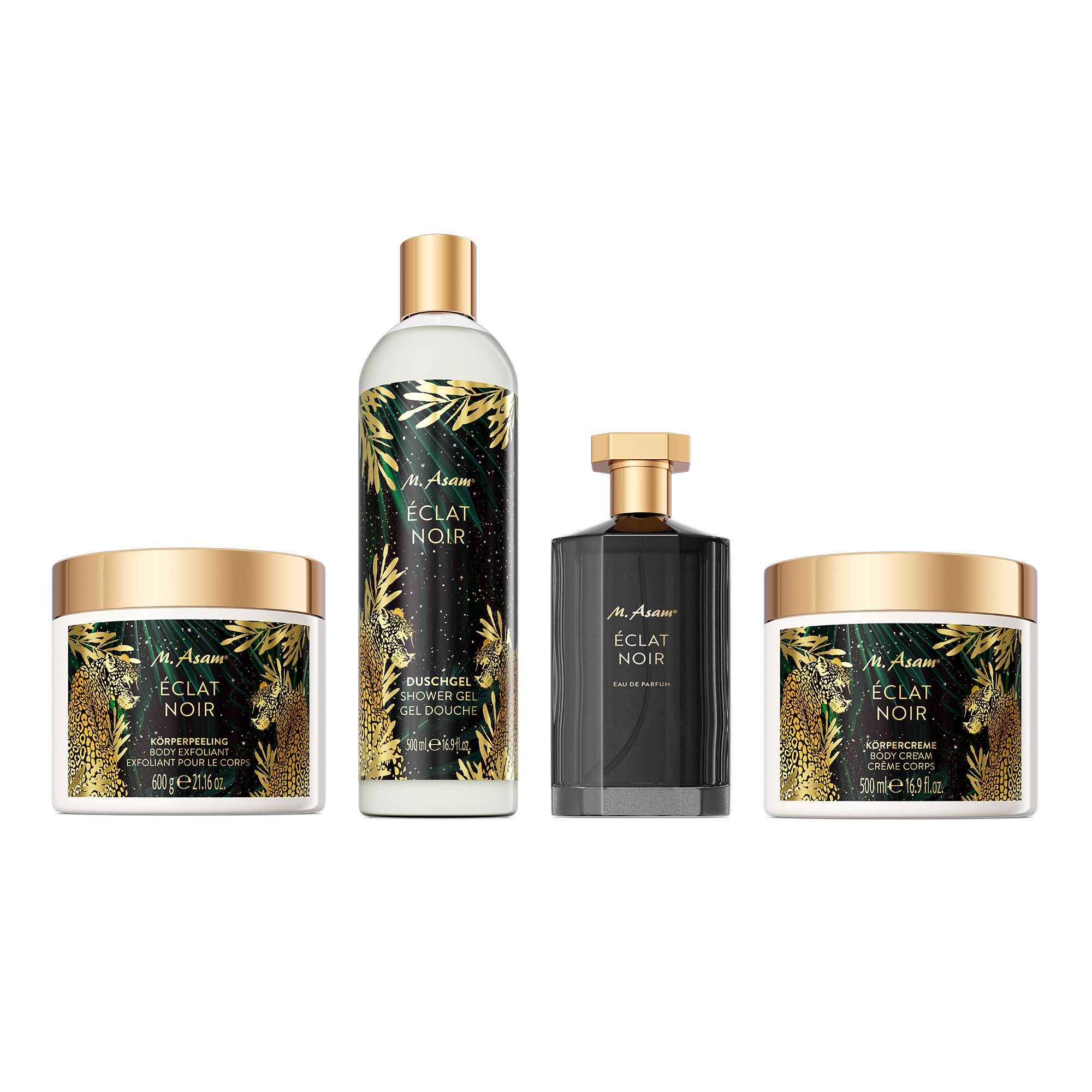 M.ASAM® Éclat Noir EdP 100ml, Peeling 600g, Duschgel 500ml, Körpercreme 500ml