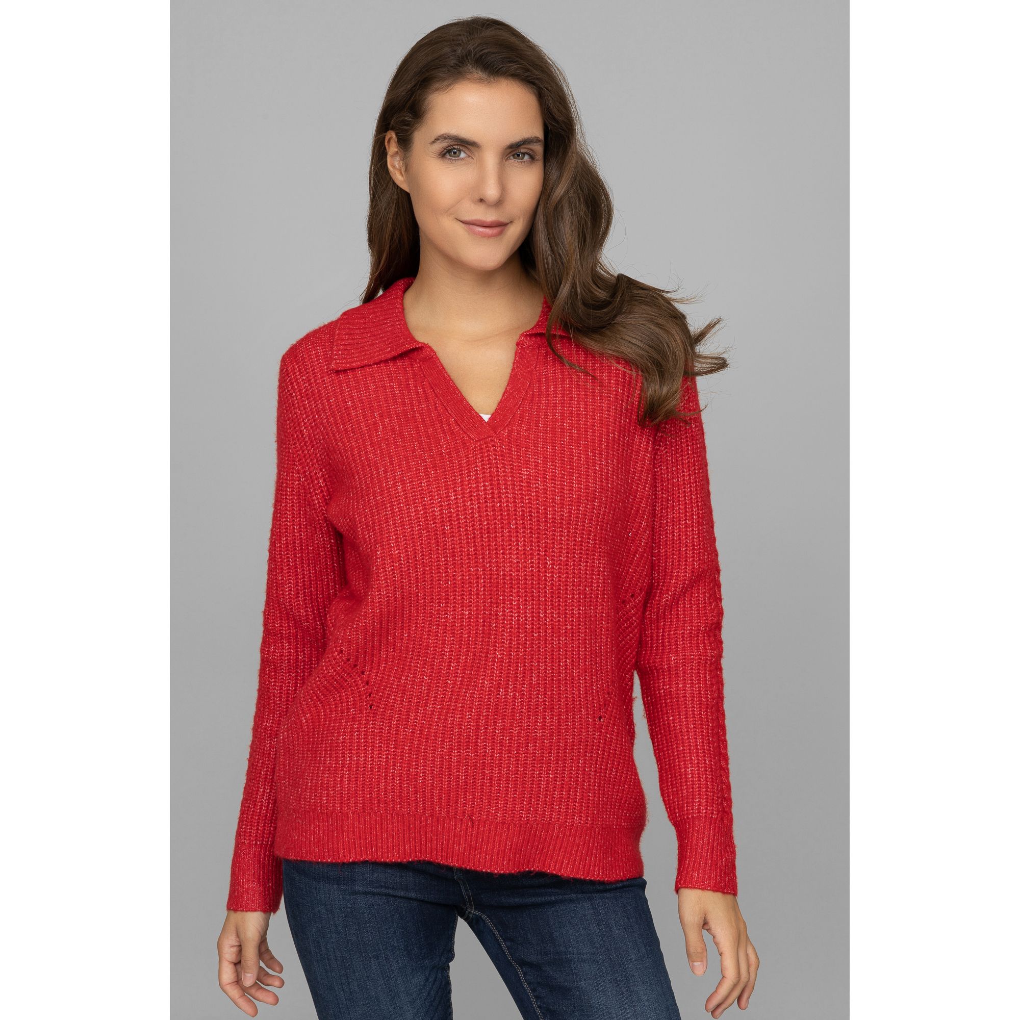 STUDIO UNIQUE® Pullover 1/1 Arm V-Ausschnitt 62% recycelte Fasern leger weit