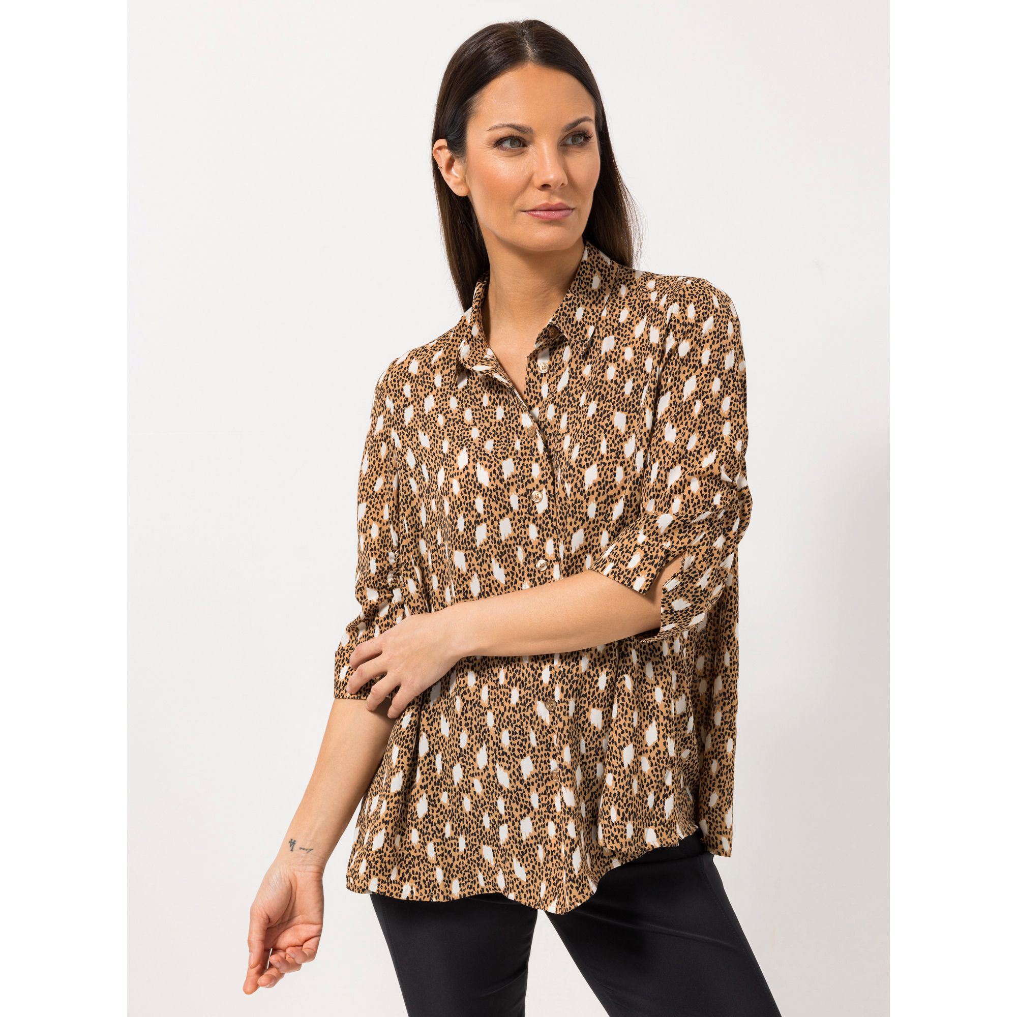 STEFFEN SCHRAUT Bluse Capri, 3/4-Arm geraffter Ärmel durchgeknöpft leger weit