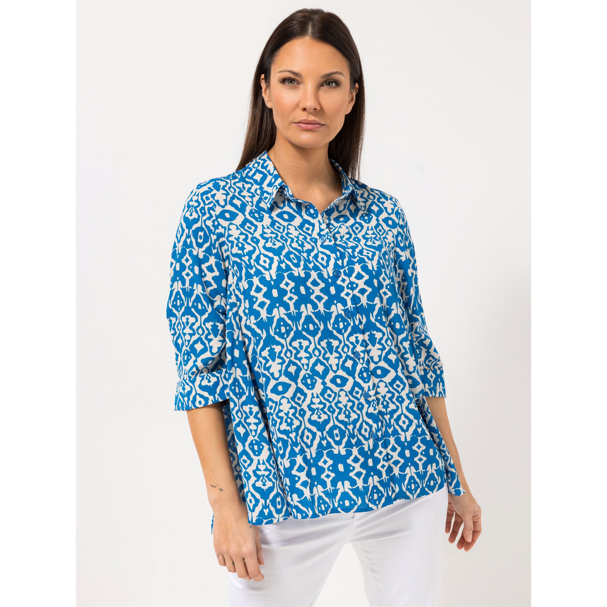 STEFFEN SCHRAUT Bluse Capri, 3/4-Arm geraffter Ärmel durchgeknöpft leger weit