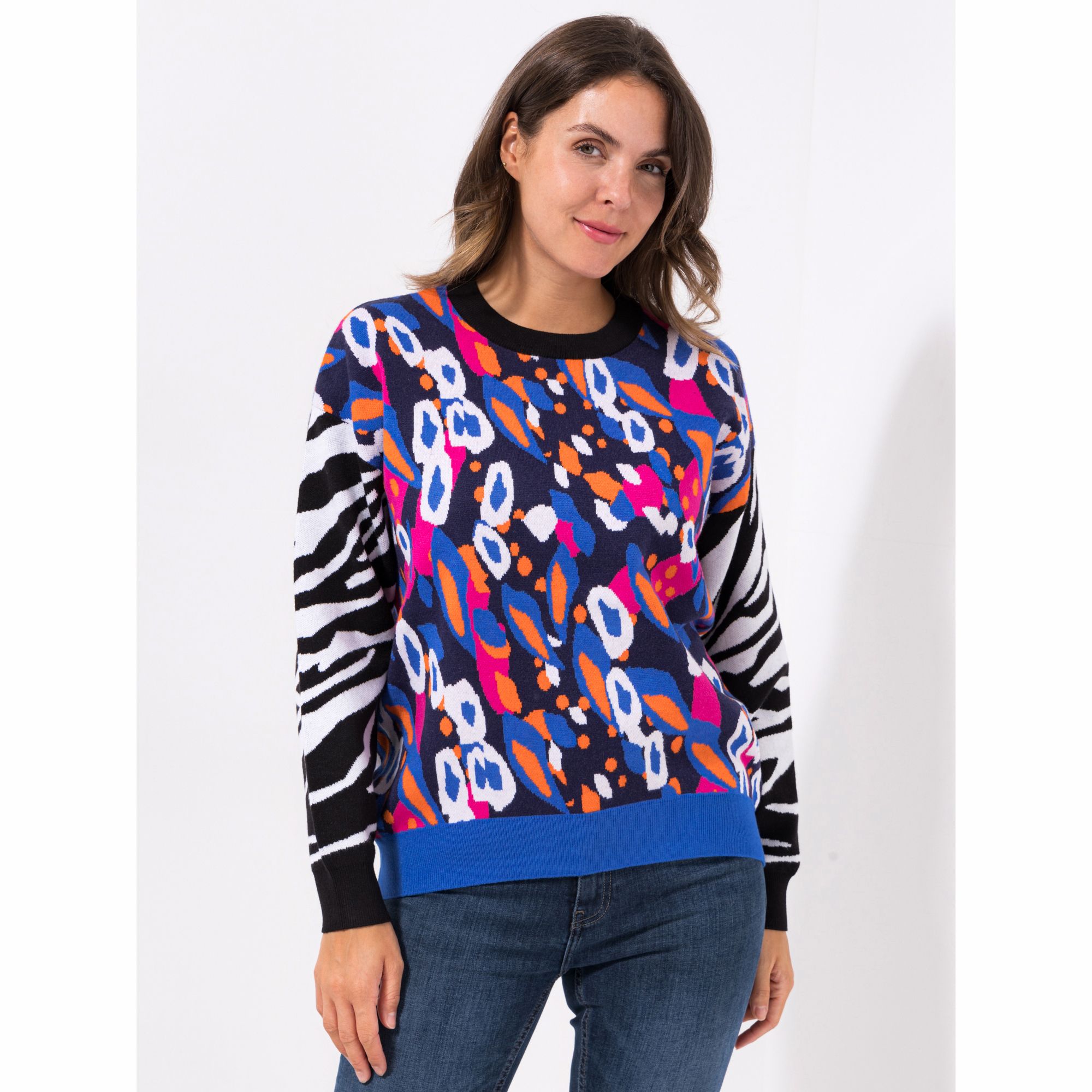 ANNI FOR FRIENDS Pullover, 1/1-Arm Rundhalssauschnitt Jacquard Muster leger weit.- Oversize