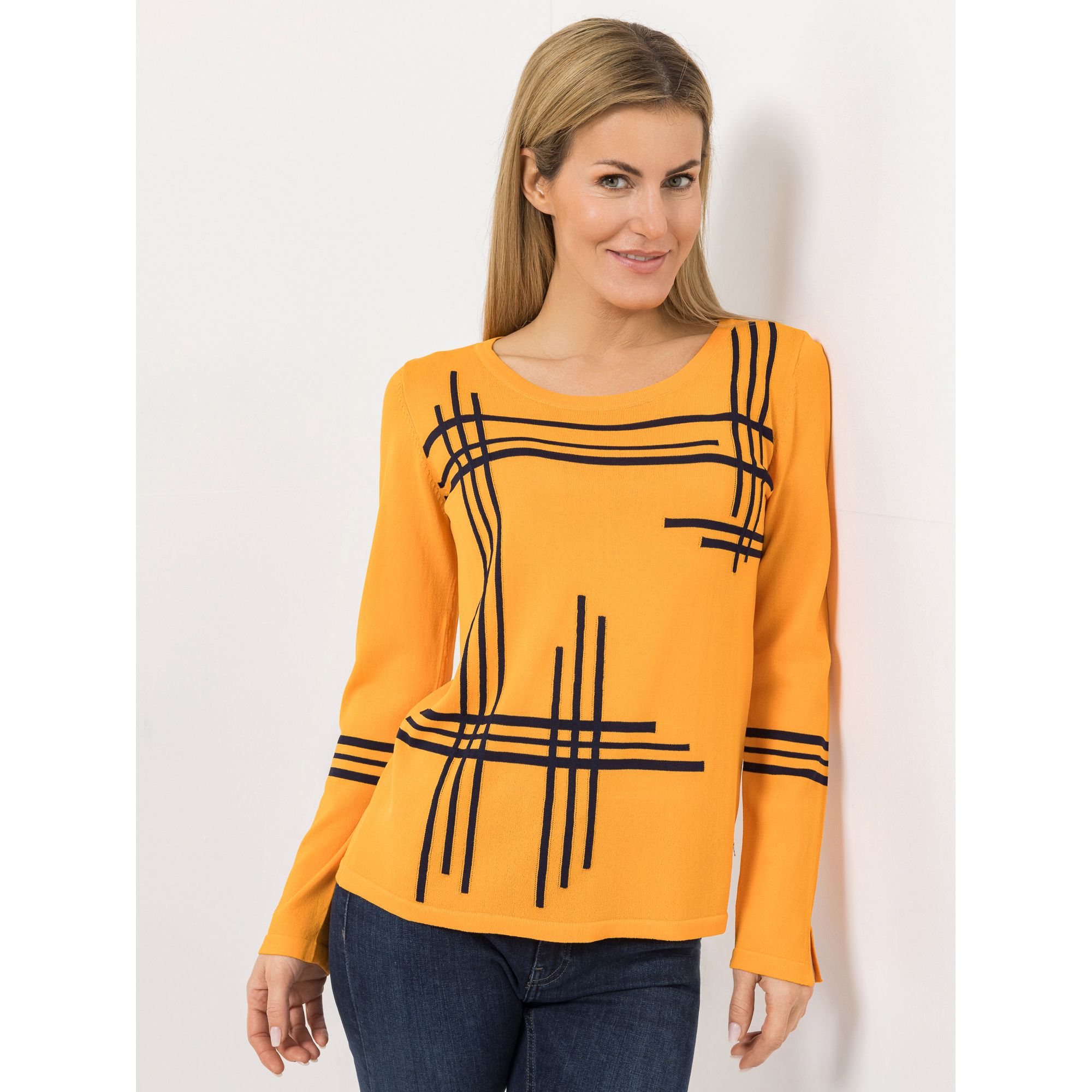 EVA LUTZ Pullover Rundhalsausschnitt Ärmelschlitze figurumspielend