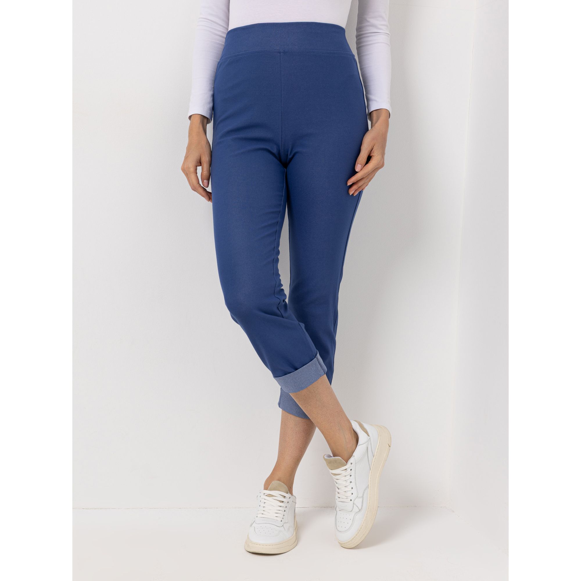 KIM & CO. Hose, 7/8-Länge Denim Jersey Kontrast-Umschlag schmaler Beinverlauf