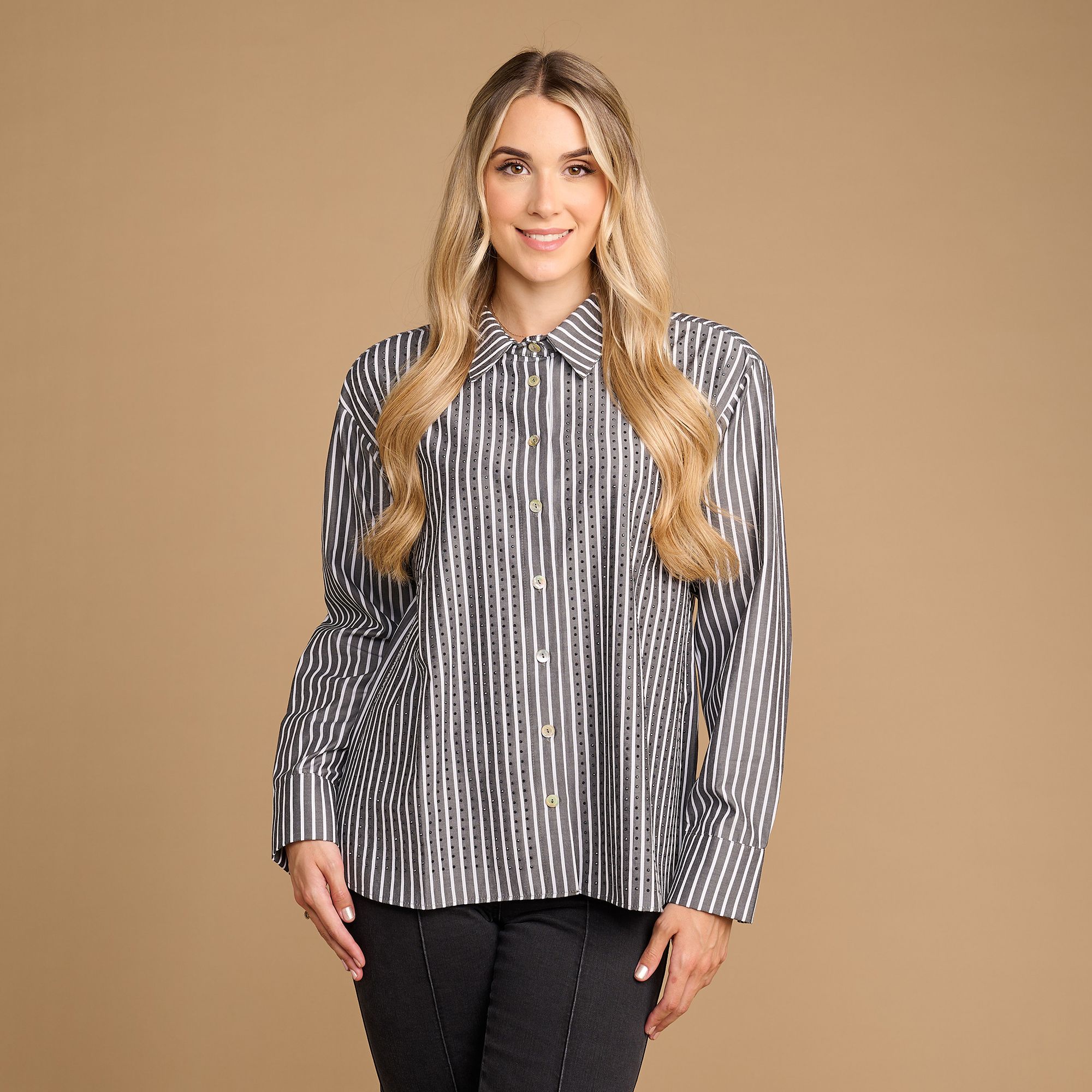 SCHIFFHAUER MUNICH® Bluse Diamond Edition Hemdkragen Strasssteinbesatz figurumspielend