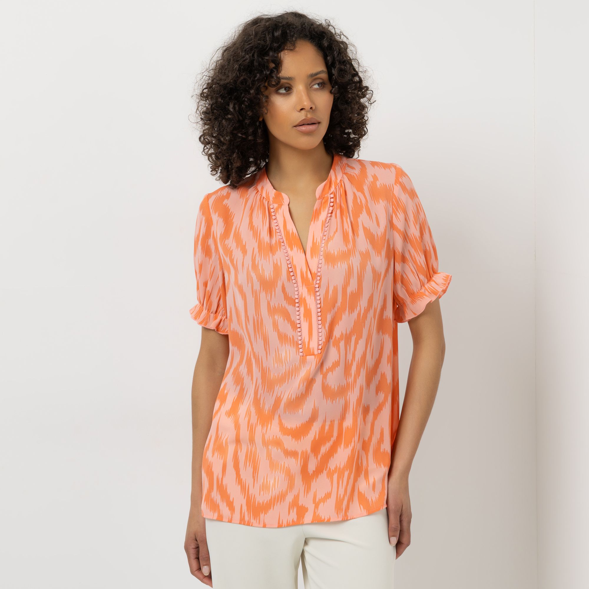 STEFFEN SCHRAUT Bluse, 1/2-Arm Serafino-Ausschnitt Rüschendetails leger weit