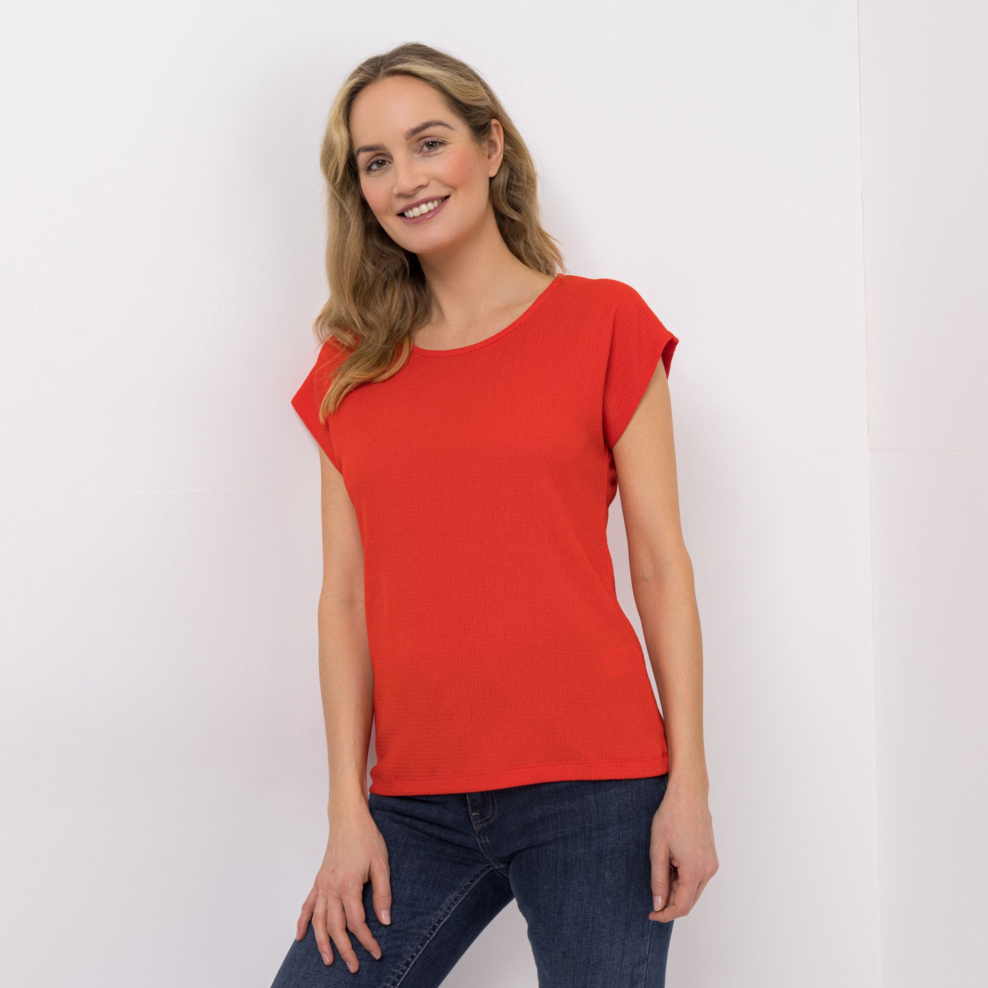 DINE 'N' DANCE Shirt Struktur-Ware Rundhalsausschnitt figurumspielend