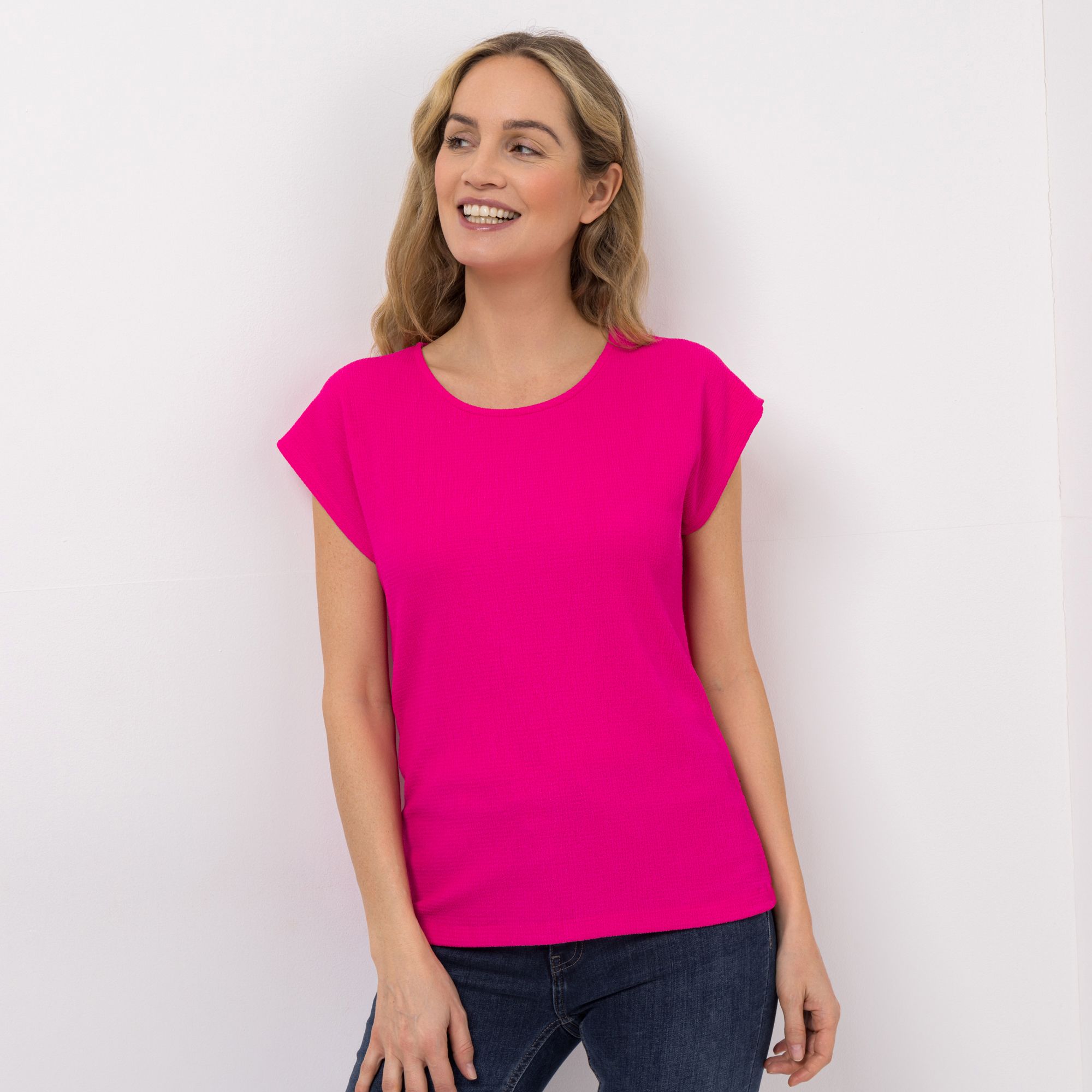 DINE 'N' DANCE Shirt Struktur-Ware Rundhalsausschnitt figurumspielend