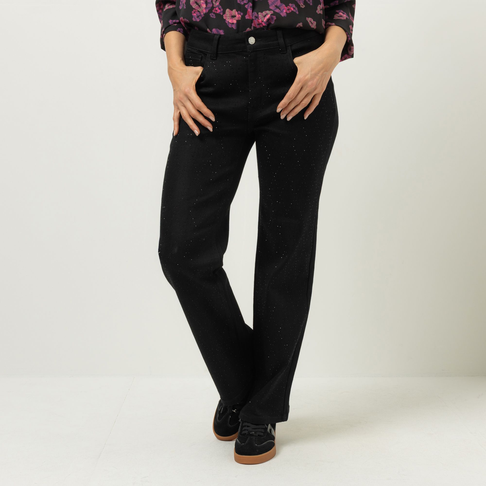 KILIAN KERNER SENSES Jeans, 5-Pocket-Stil Strassmuster vorn lange Form ausgestelltes Bein