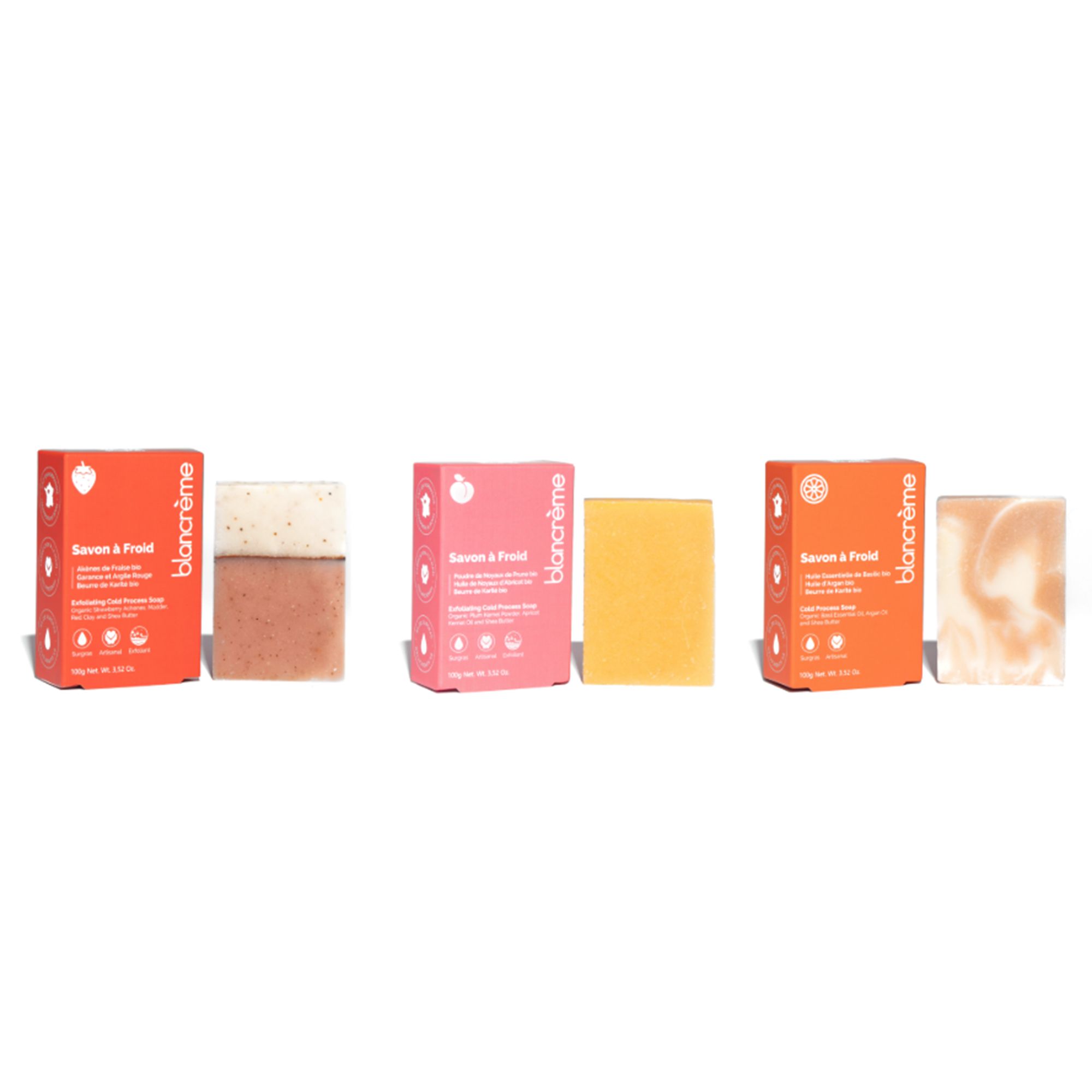 BLANCRÈME Stückseifen Trio Erdbeere, Pfirsich & Grapefruit 3x 100g