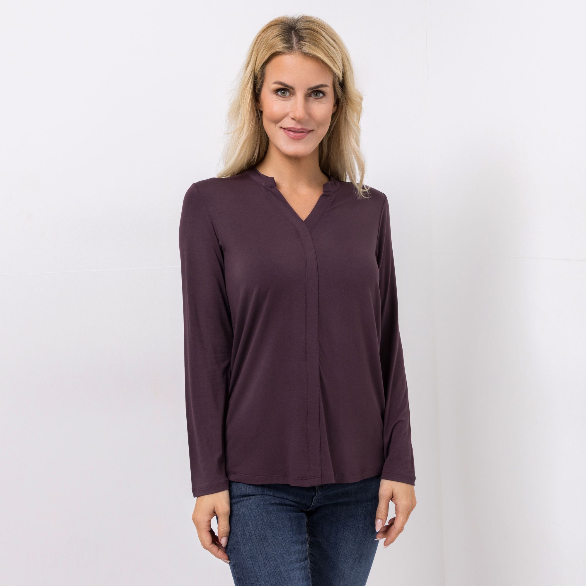 DINE 'N' DANCE Shirt Serafinokragen Zierblende leger weit