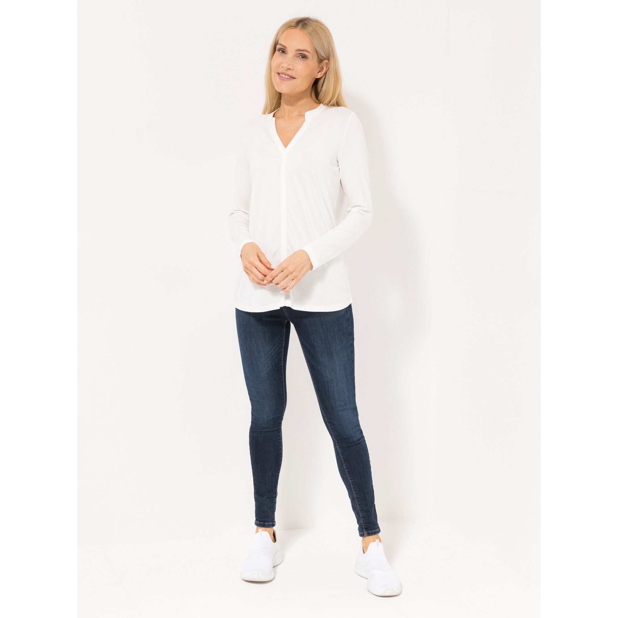 DINE 'N' DANCE Shirt Serafinokragen Zierblende leger weit