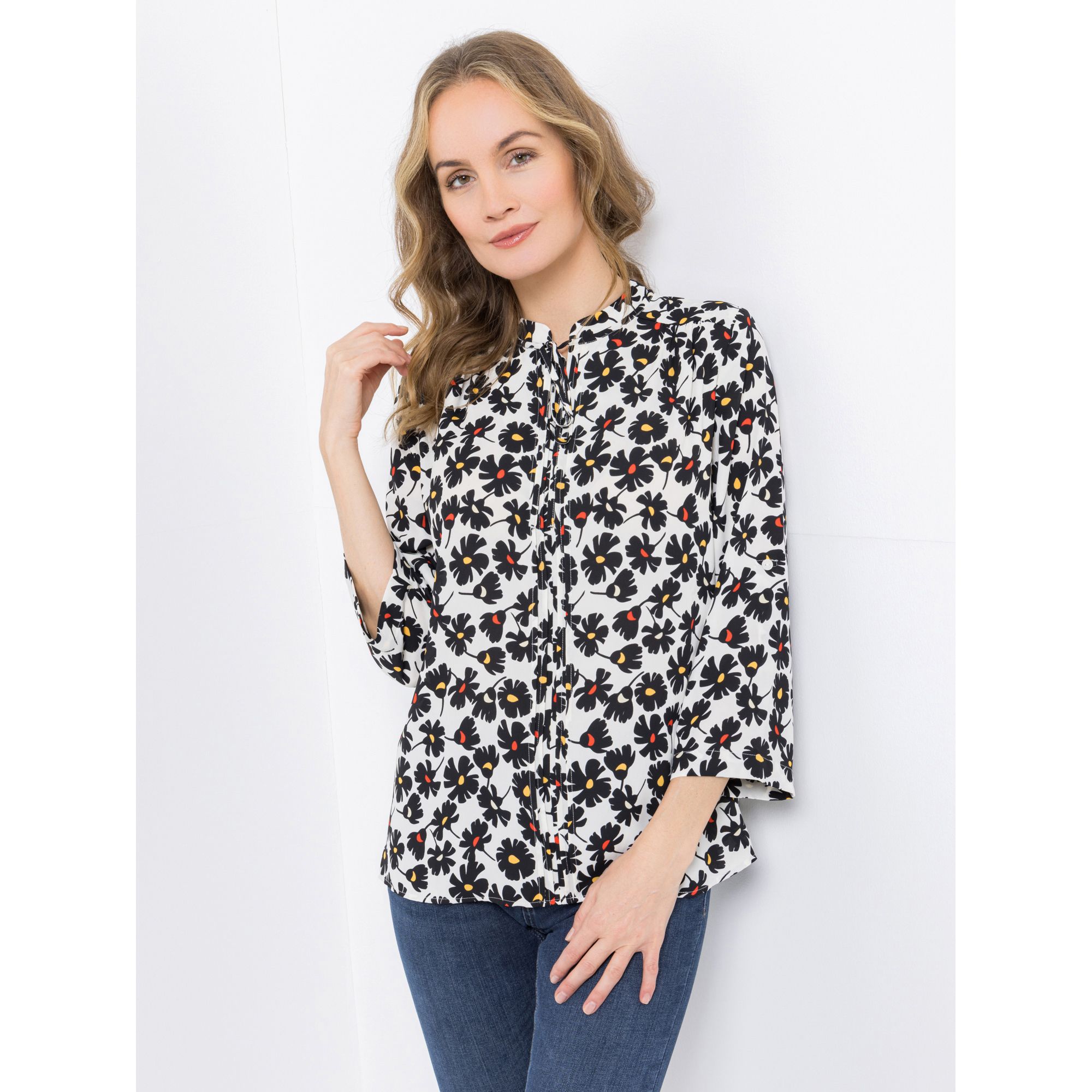 EVA LUTZ Bluse kleiner Stehkragen Bindeband leger weit