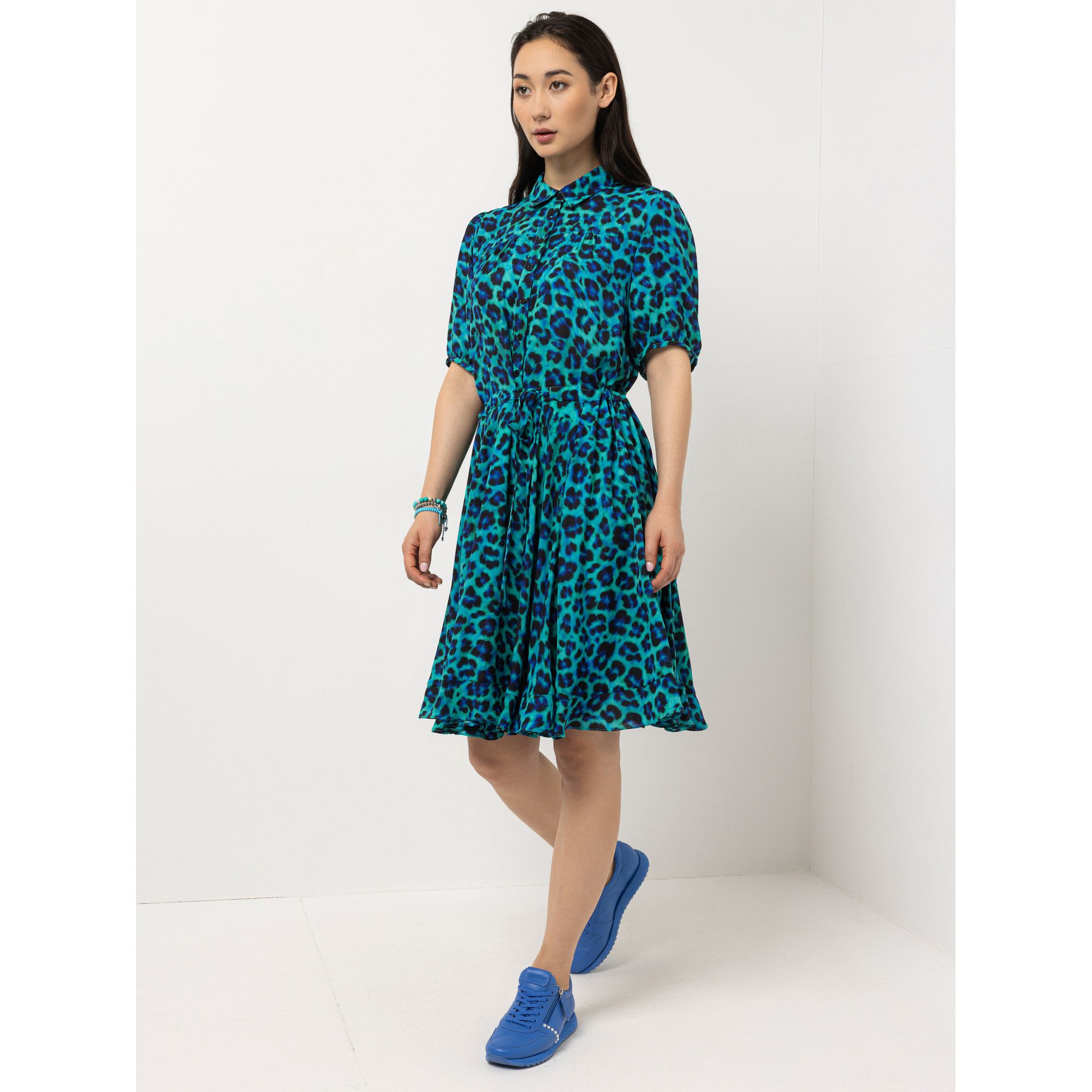 STEFFEN SCHRAUT Kleid, langer Halbarm halbe Knopfleiste Volantsaum leger weit