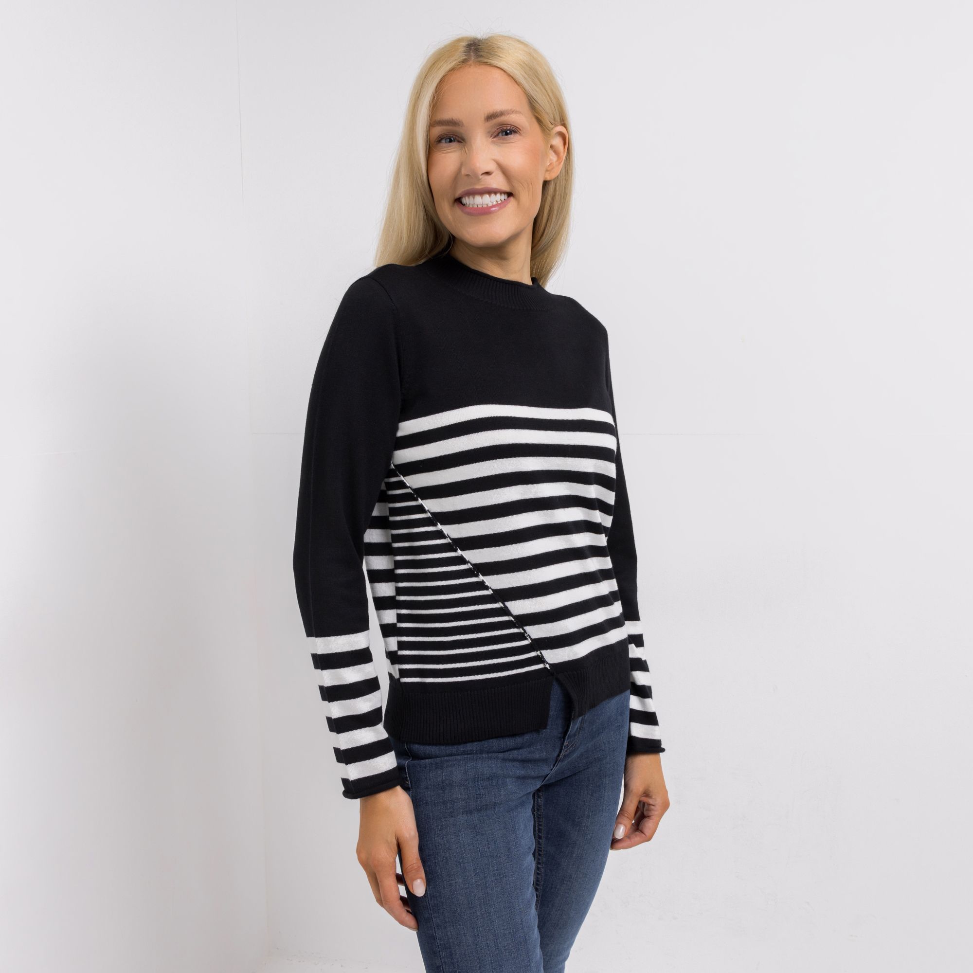EVA LUTZ Pullover Stehkragen gestreift figurumspielend