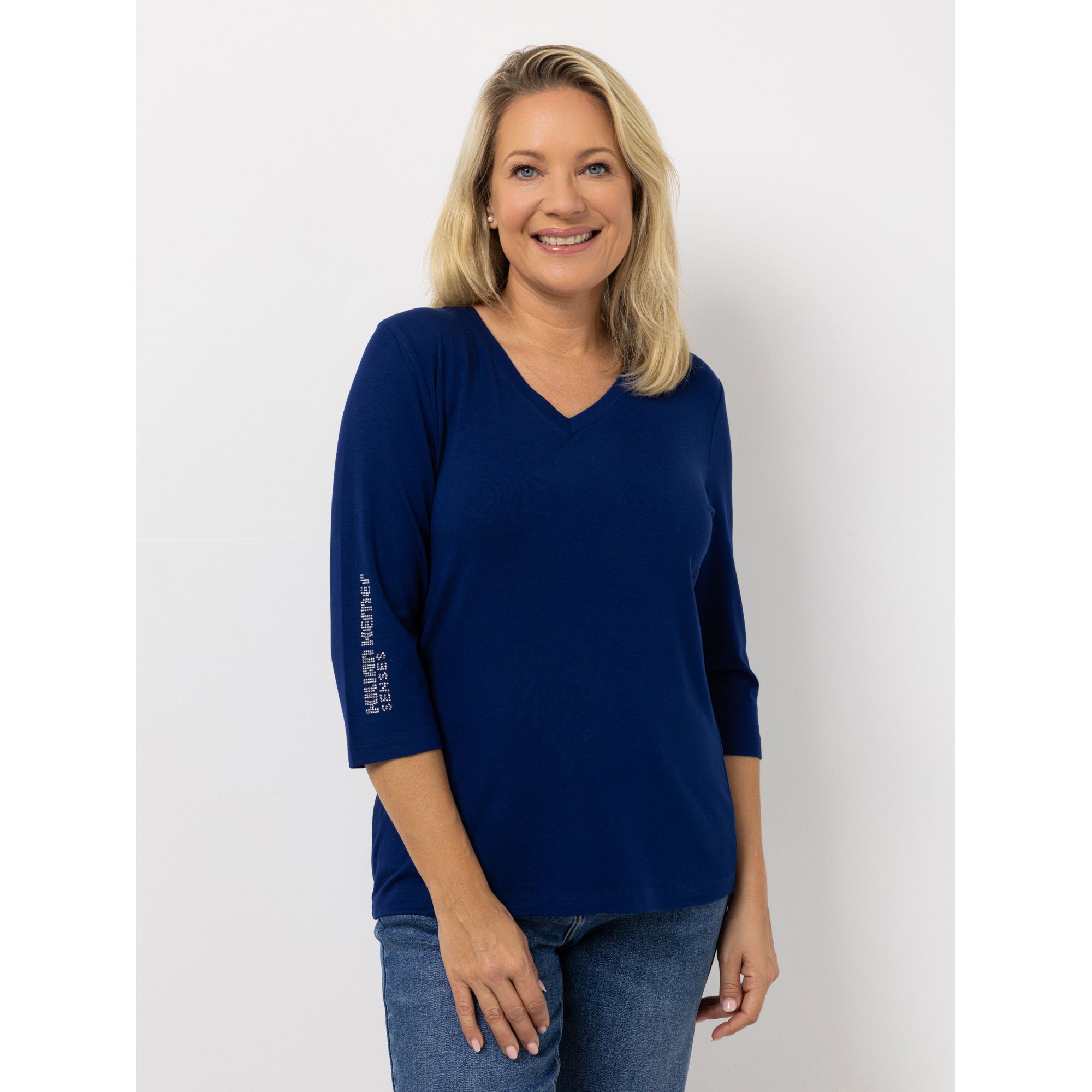 KILIAN KERNER SENSES Shirt, 3/4-Arm V-Ausschnitt Strass-Logo figurumspielend