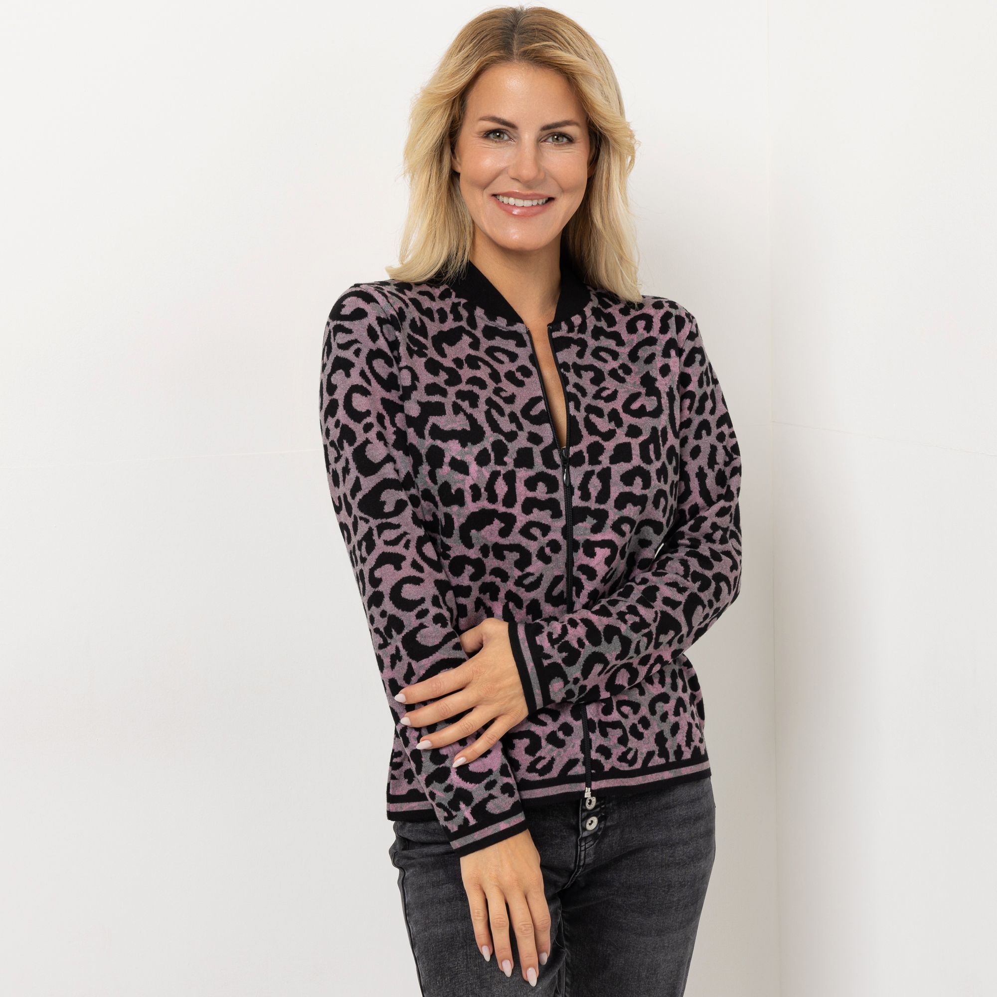 DINE 'N' DANCE Cardigan, 1/1-Arm mit Reißverschluss Jacquard-Strick figurumspielend