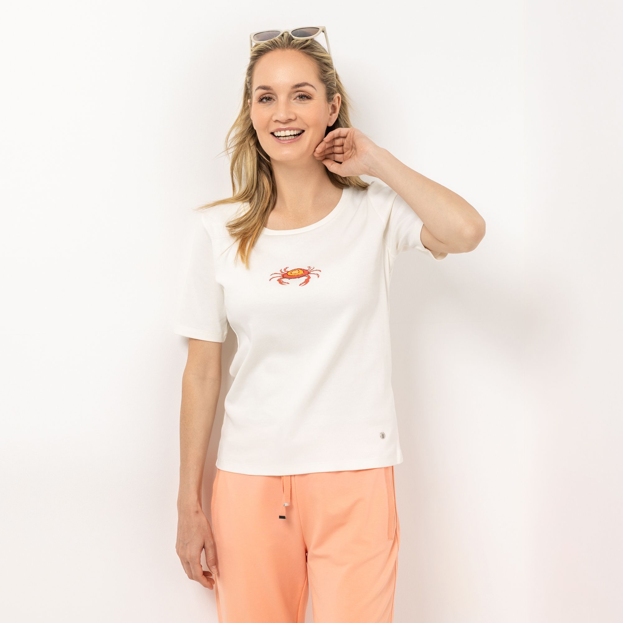 STRANDFEIN Shirt, 1/2-Arm Rundhalsausschnitt Krebs Detail figurumspielend