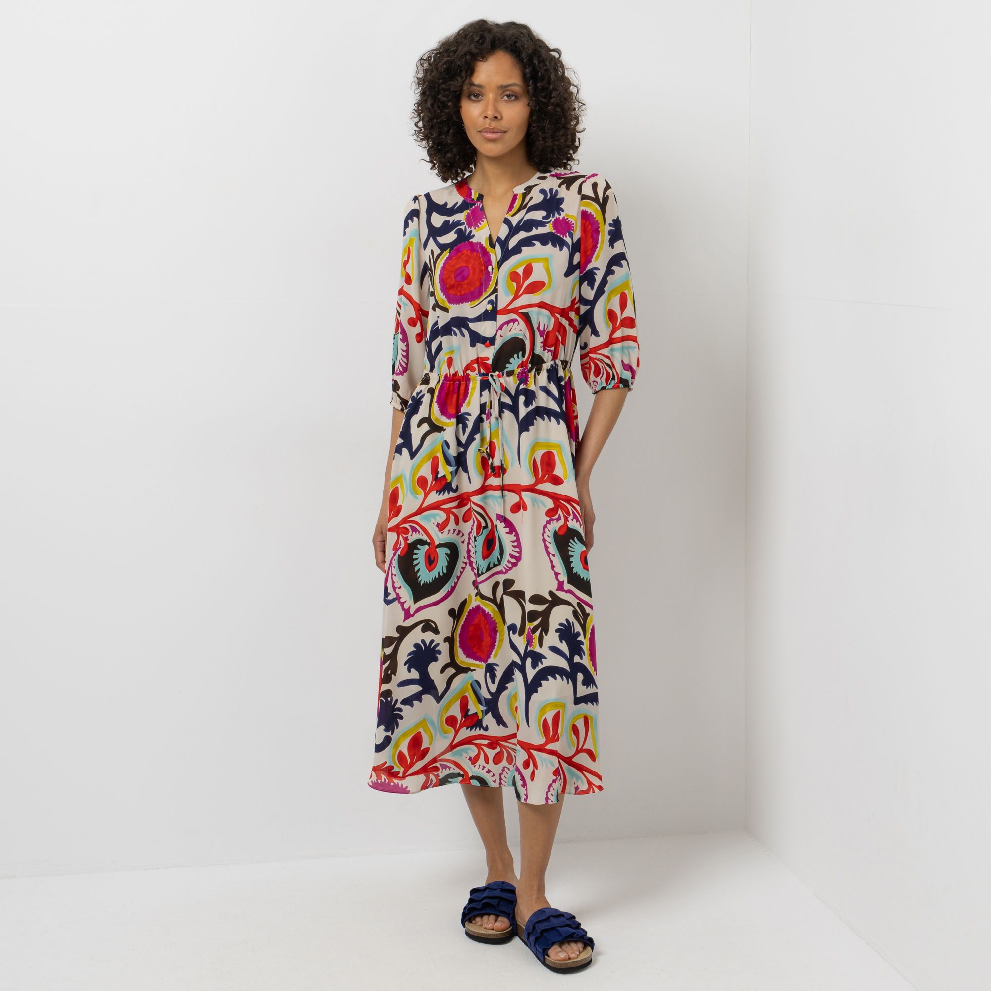 STEFFEN SCHRAUT Kleid, 3/4-Arm Serafino-Ausschnitt Bindeband in Taille leger weit