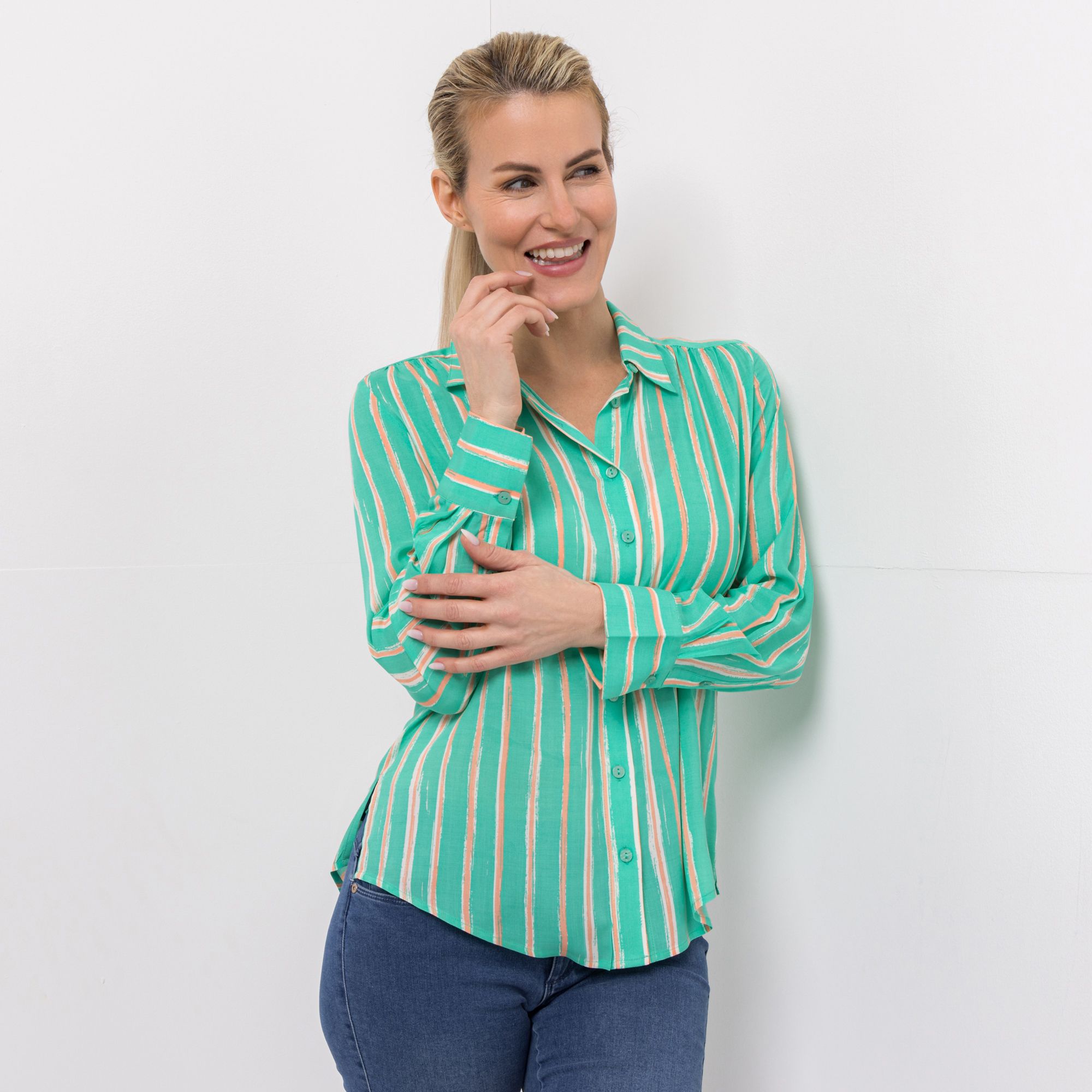 EVA LUTZ Bluse Hemdblusenkragen aus ECOVERO Viskose leger weit