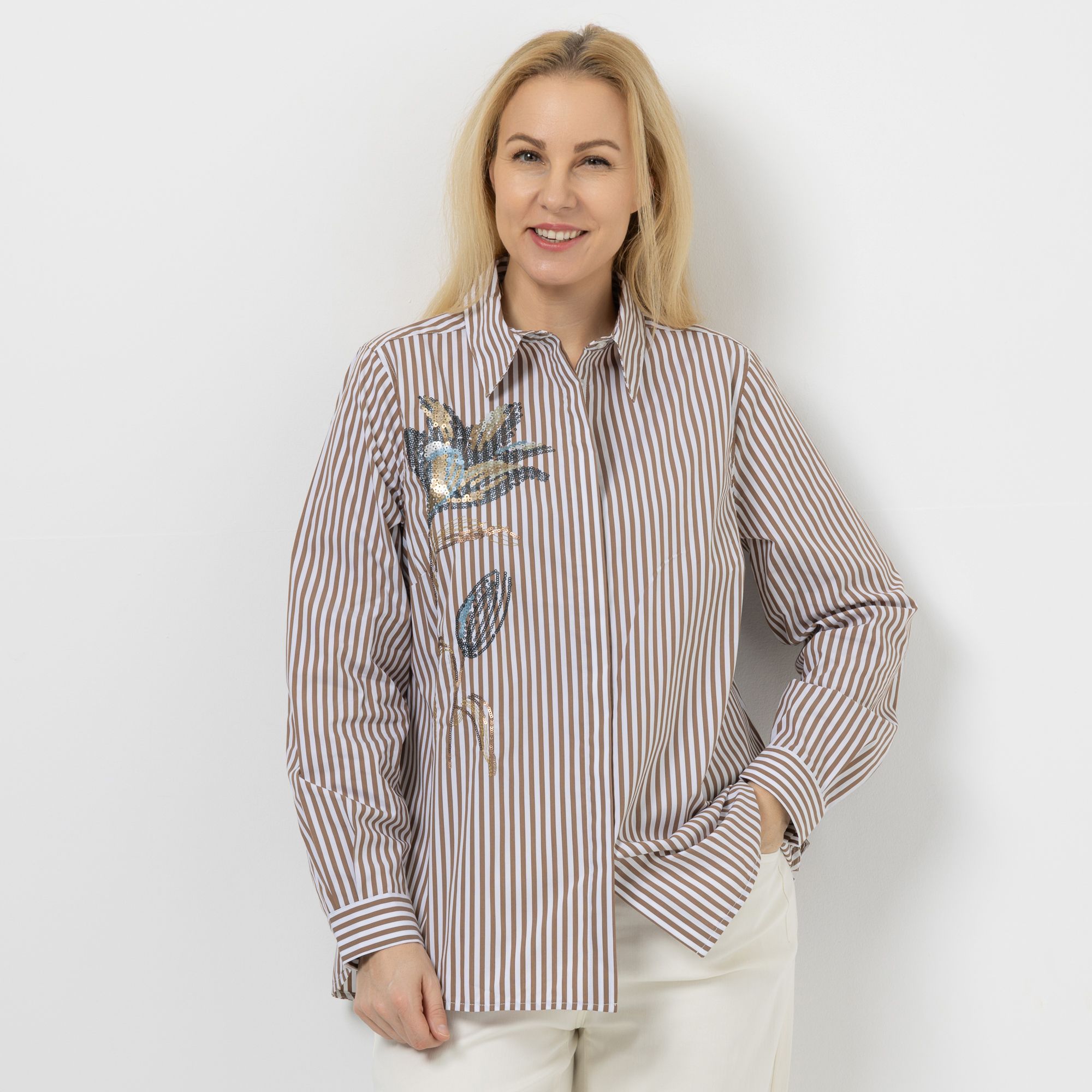 DAWID by Dawid Tomaszewski Bluse, Knopfleiste Pailletten-Stickerei leger weit