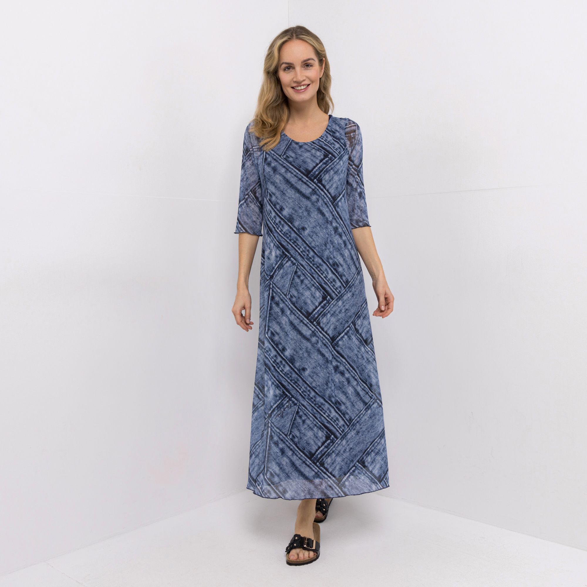 DINE 'N' DANCE Maxi-Kleid, 3/4-Arm Rundhalsausschnitt Mesh-Qualität figurumspielend