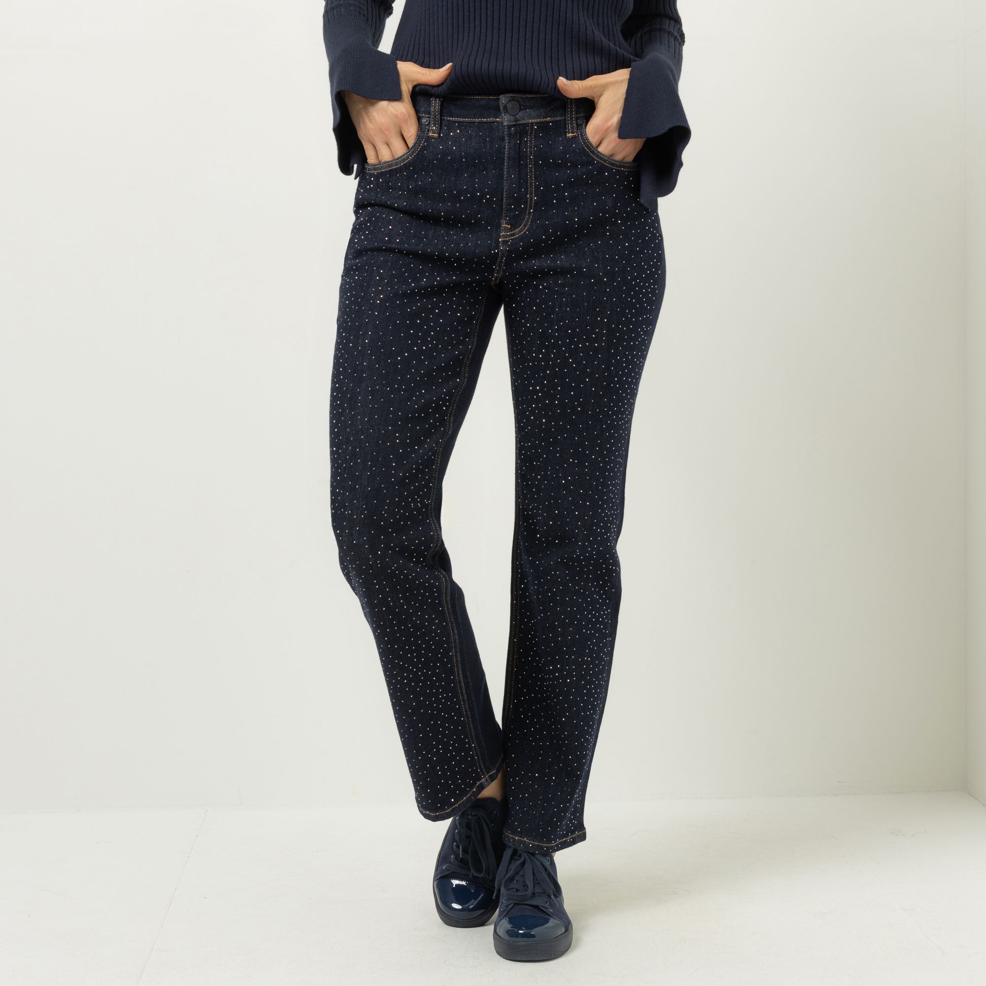 KILIAN KERNER SENSES Jeans, 5-Pocket-Stil Strassdetails vorn lange Form gerades Bein