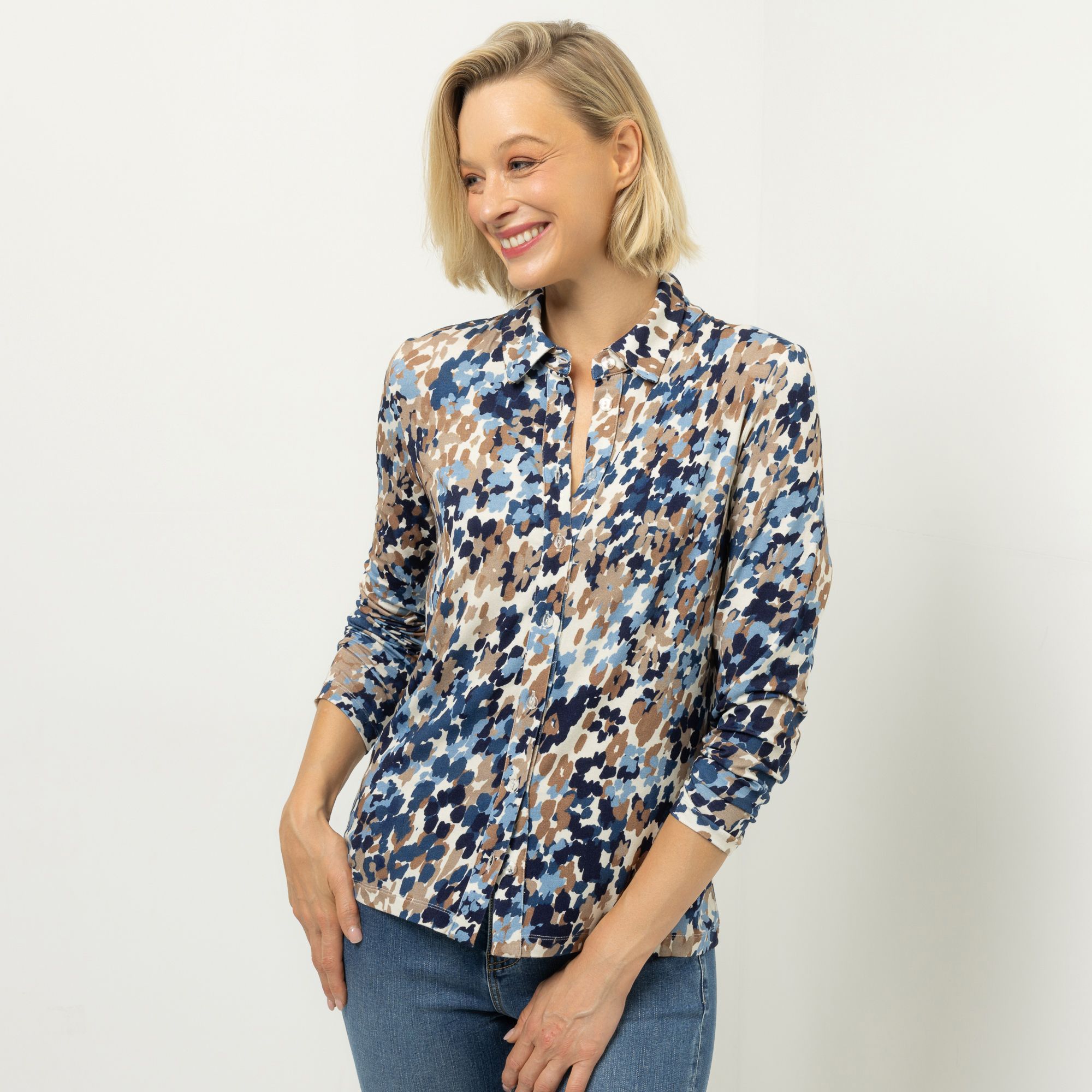 DINE 'N' DANCE Jerseybluse Langarm Blusenkragen figurumspielend