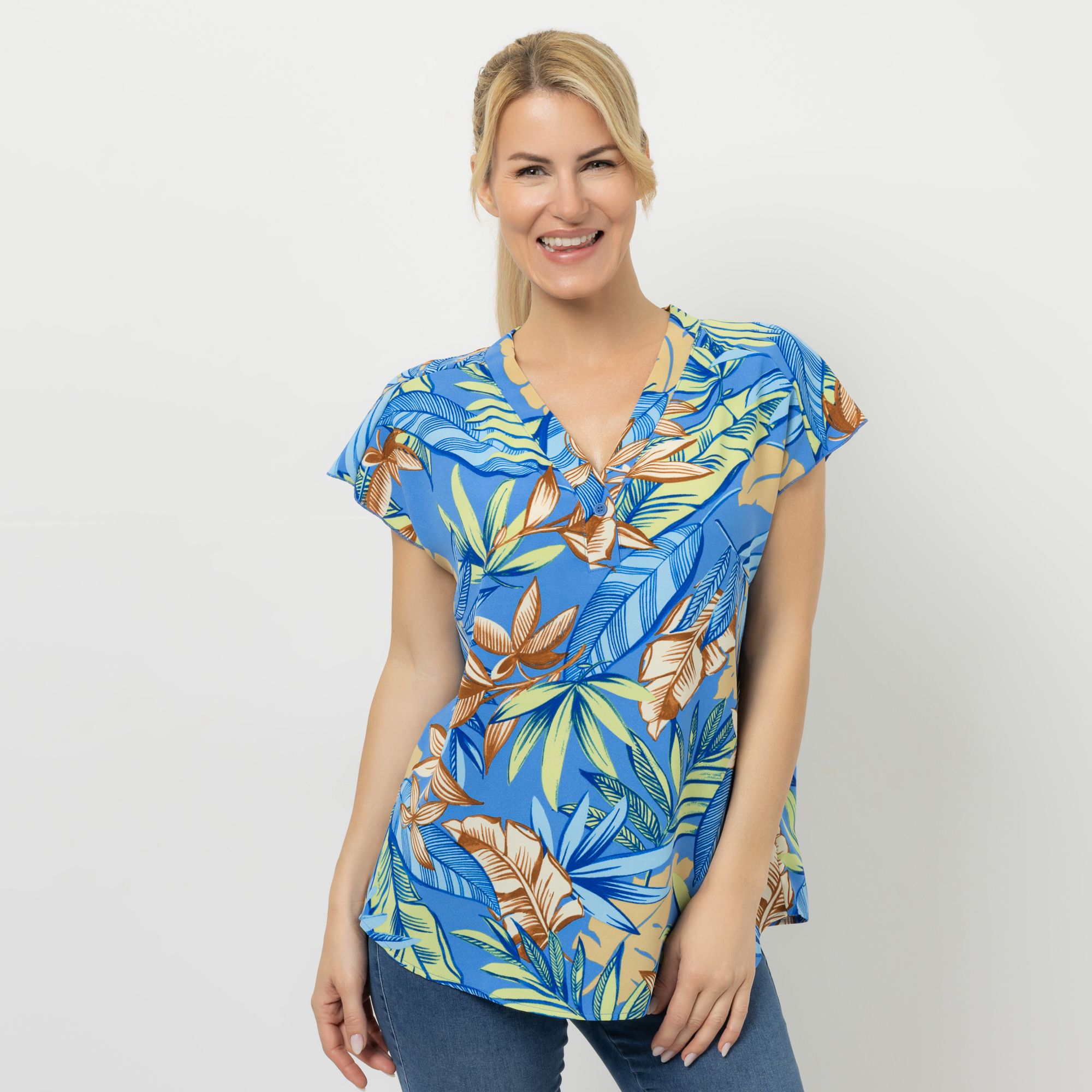 KIM & CO. Bluse, 1/4-Arm Struktur-Popeline halbe Knopfleiste leger weit