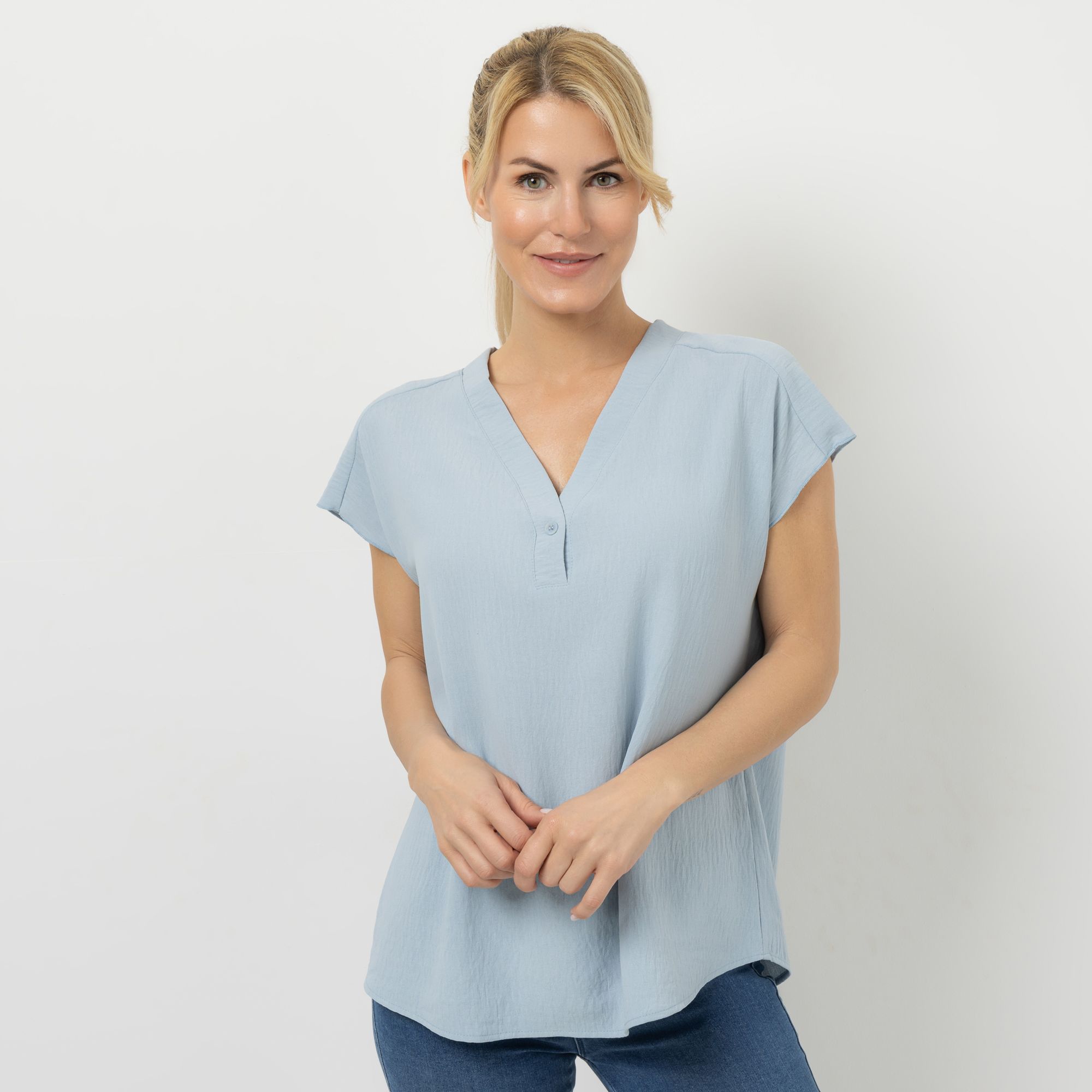 KIM & CO. Bluse, 1/4-Arm Struktur-Popeline halbe Knopfleiste leger weit