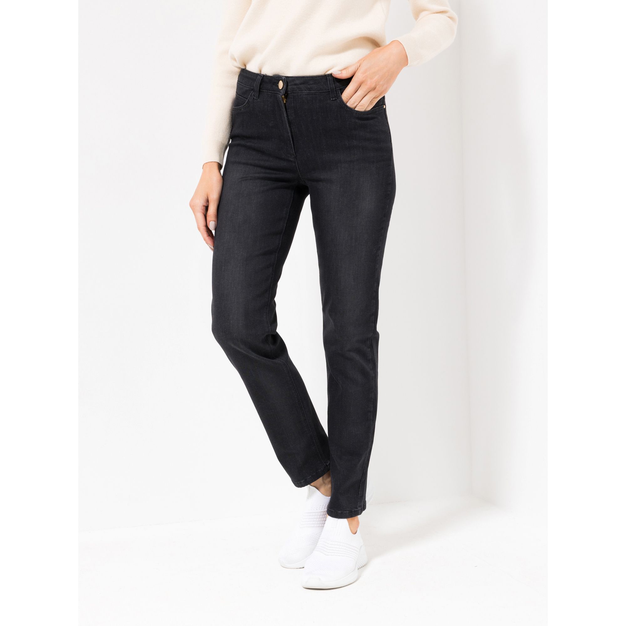 ICONIC by Marina Hoermanseder Jeanshose, 1/1 Länge Schnallendetail gerades Bein