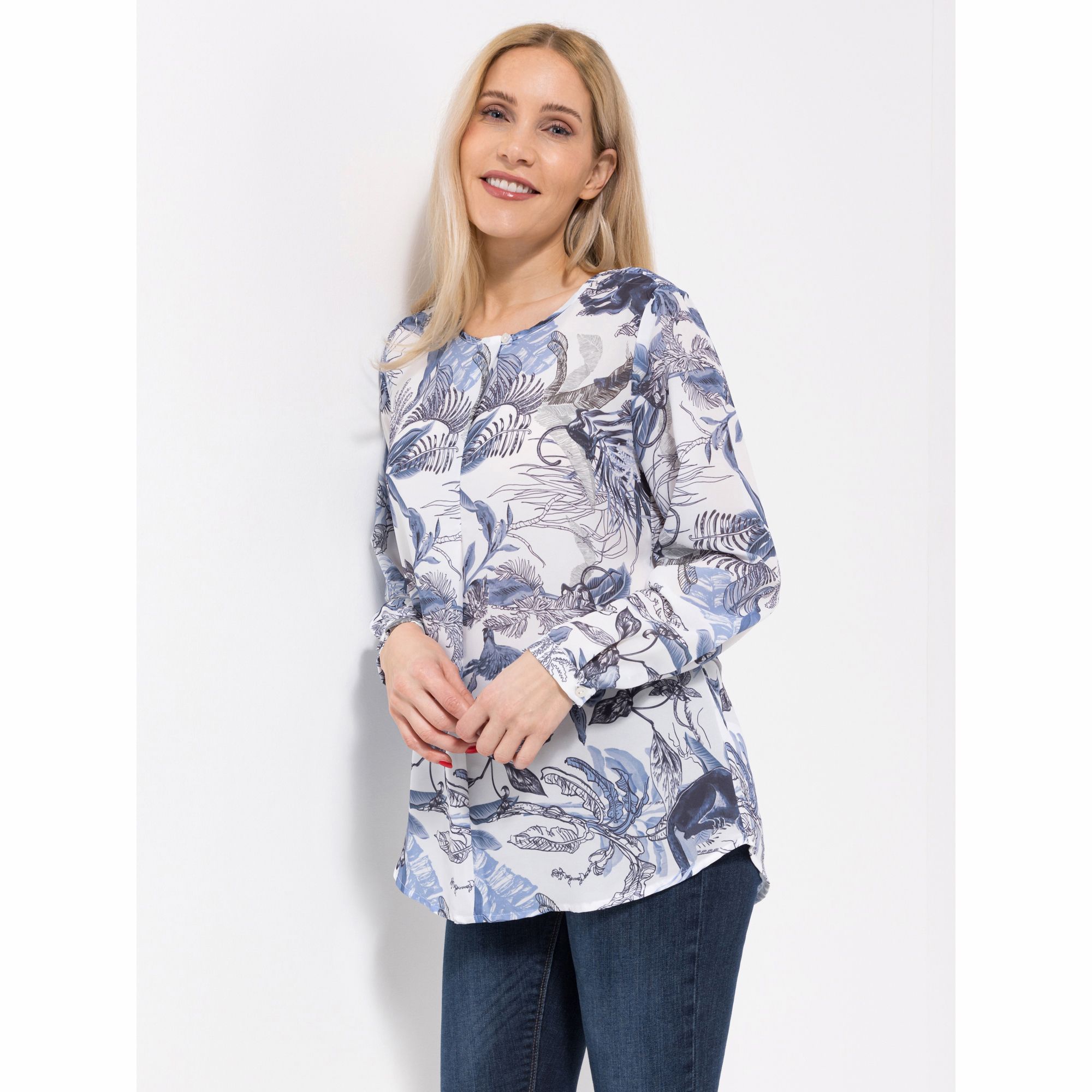 DINE 'N' DANCE Bluse, 1/1-Arm Rundhalsausschnitt Manschetten leger weit