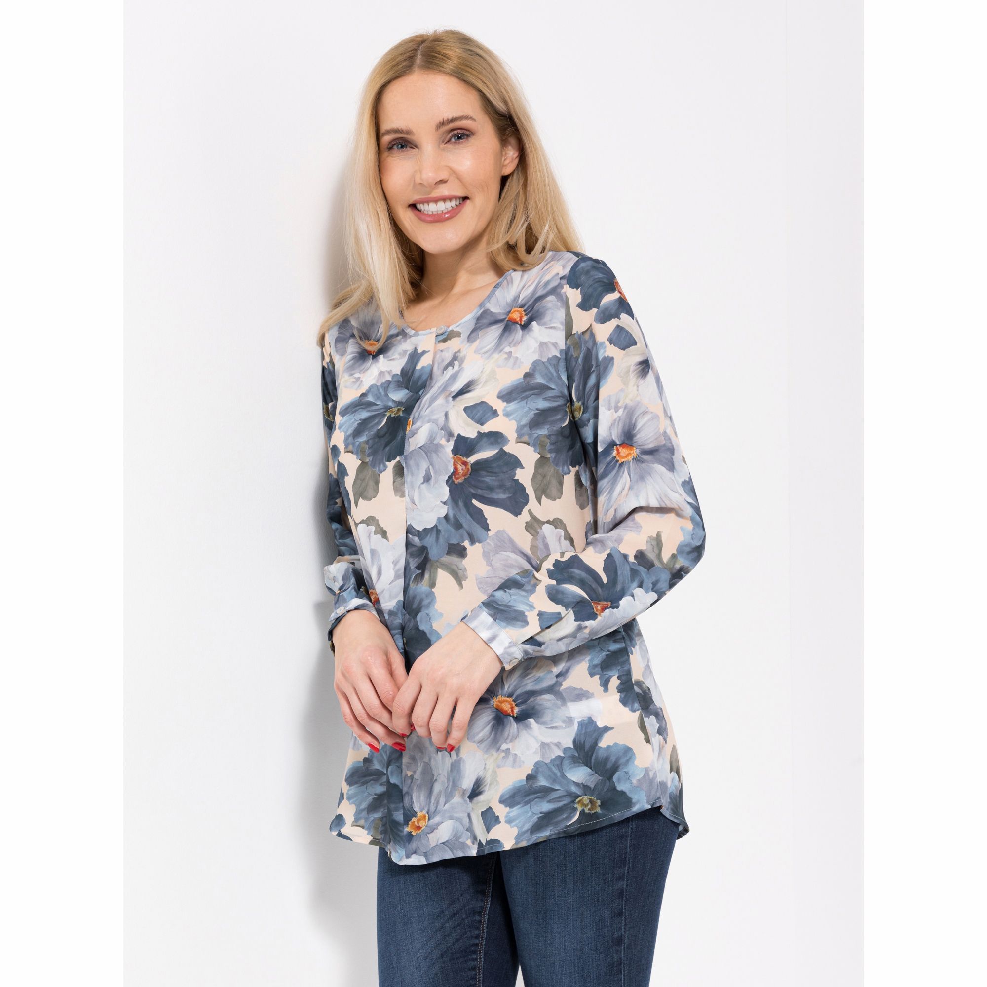 DINE 'N' DANCE Bluse, 1/1-Arm Rundhalsausschnitt Manschetten leger weit