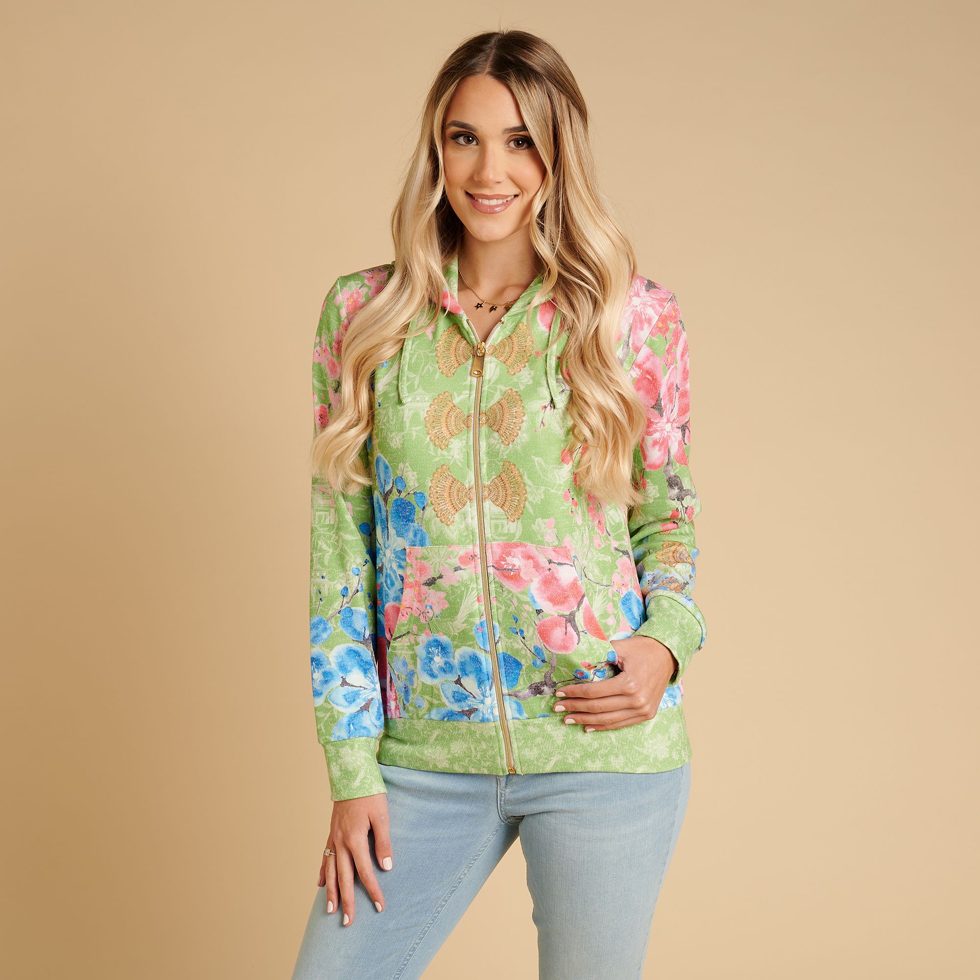 SCHIFFHAUER MUNICH® Cardigan, Kapuze Reißverschluss Strasssteinbesatz figurumspielend