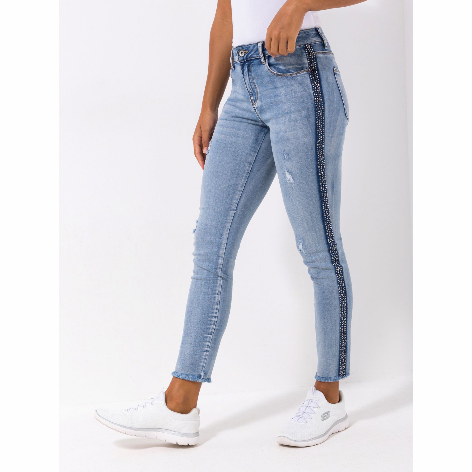 DINE 'N' DANCE Jeanshose Salsa Strassdetails leichter Used-Effekt schmales Bein