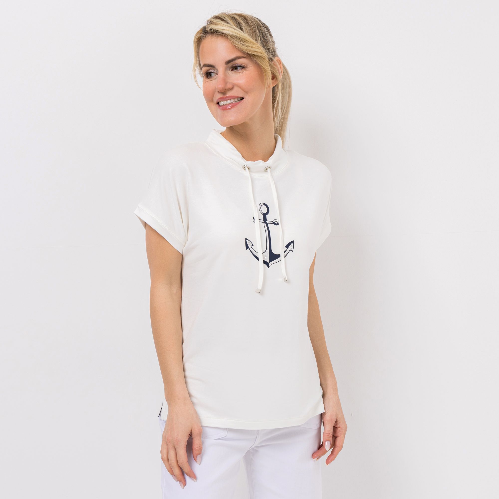 STRANDFEIN Shirt, 1/2-Arm Rundhalsausschnitt Anker-Druck figurumspielend