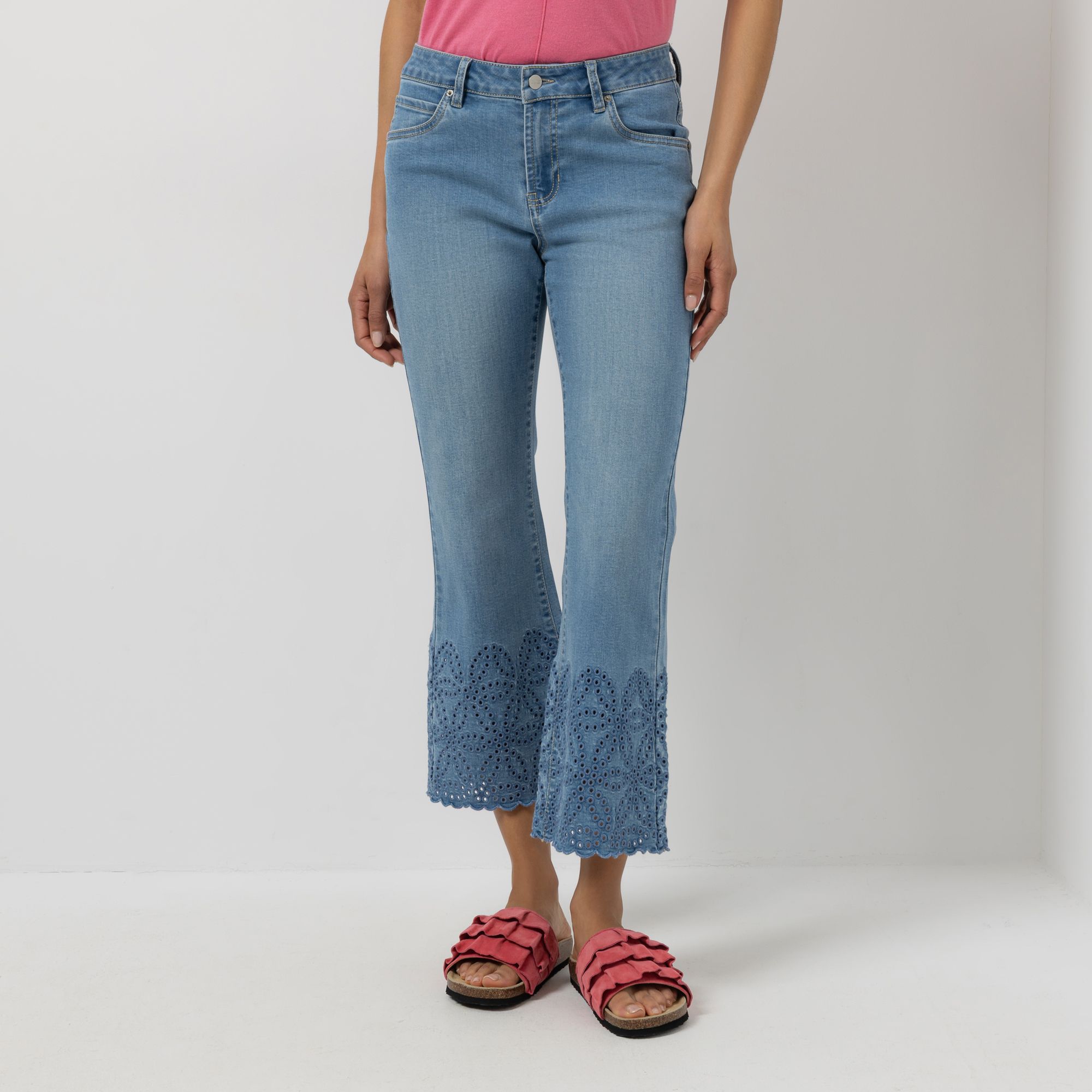 STEFFEN SCHRAUT Jeanshose, 7/8 Länge 5-Pocket-Style Lochstickerei weites Bein