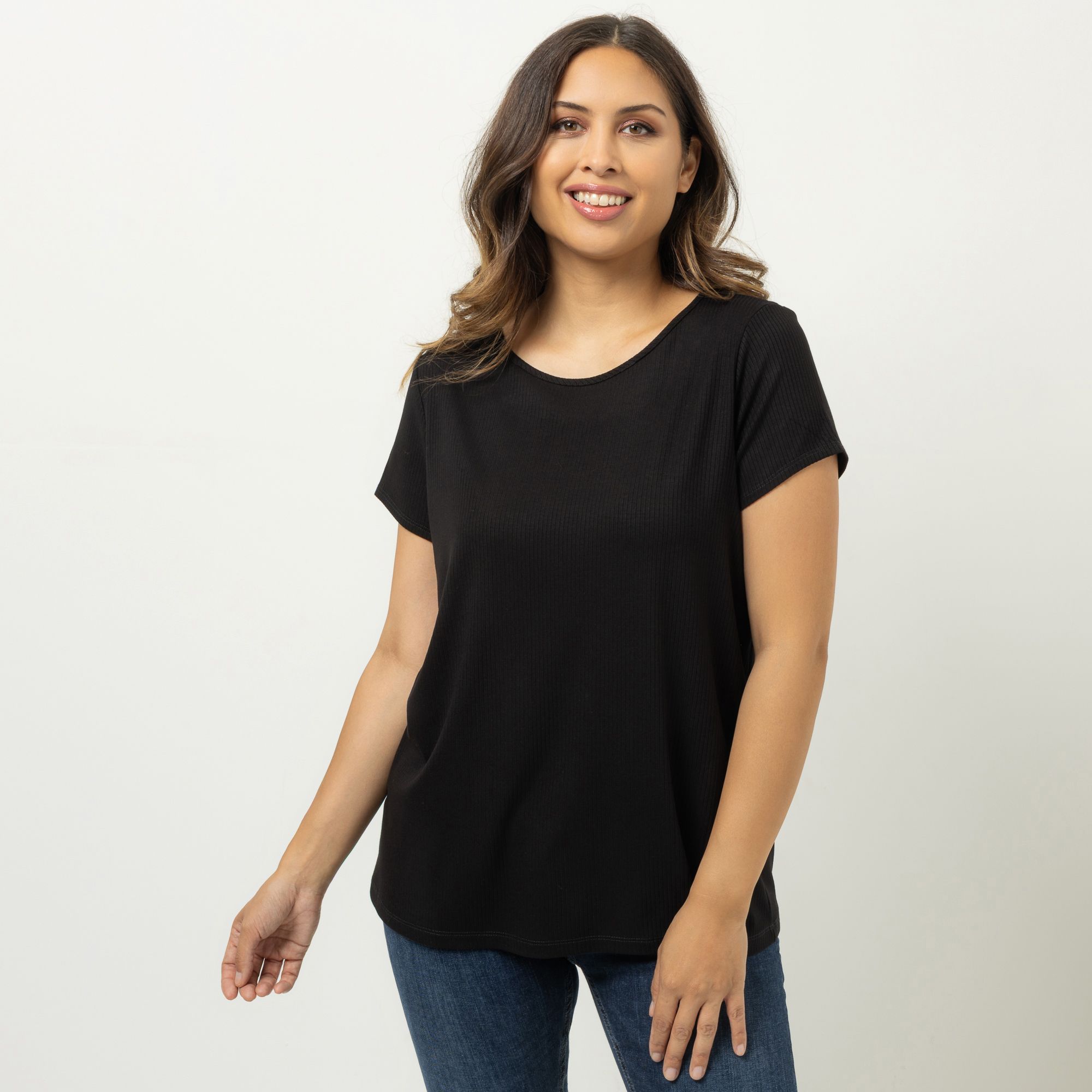 KIM & CO. Shirt, 1/2-Arm Viskose-Rippjersey Rundhalsausschnitt figurumspielend
