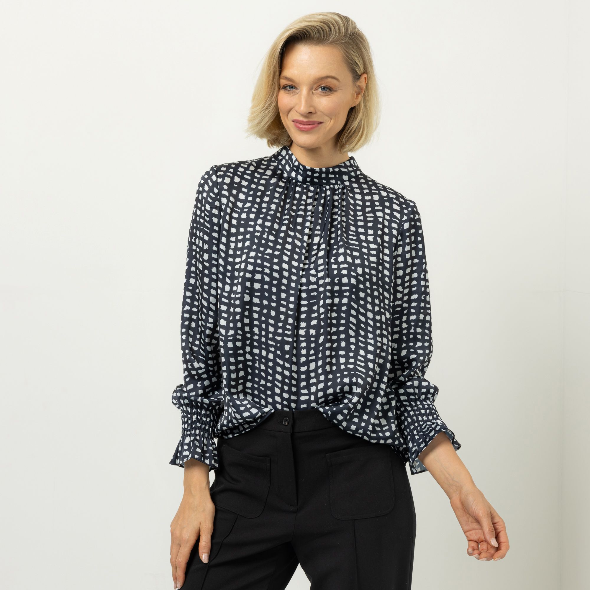 ANNA VON GRIESHEIM Bluse, langarm Stehkragen Allover-Druck leger weit