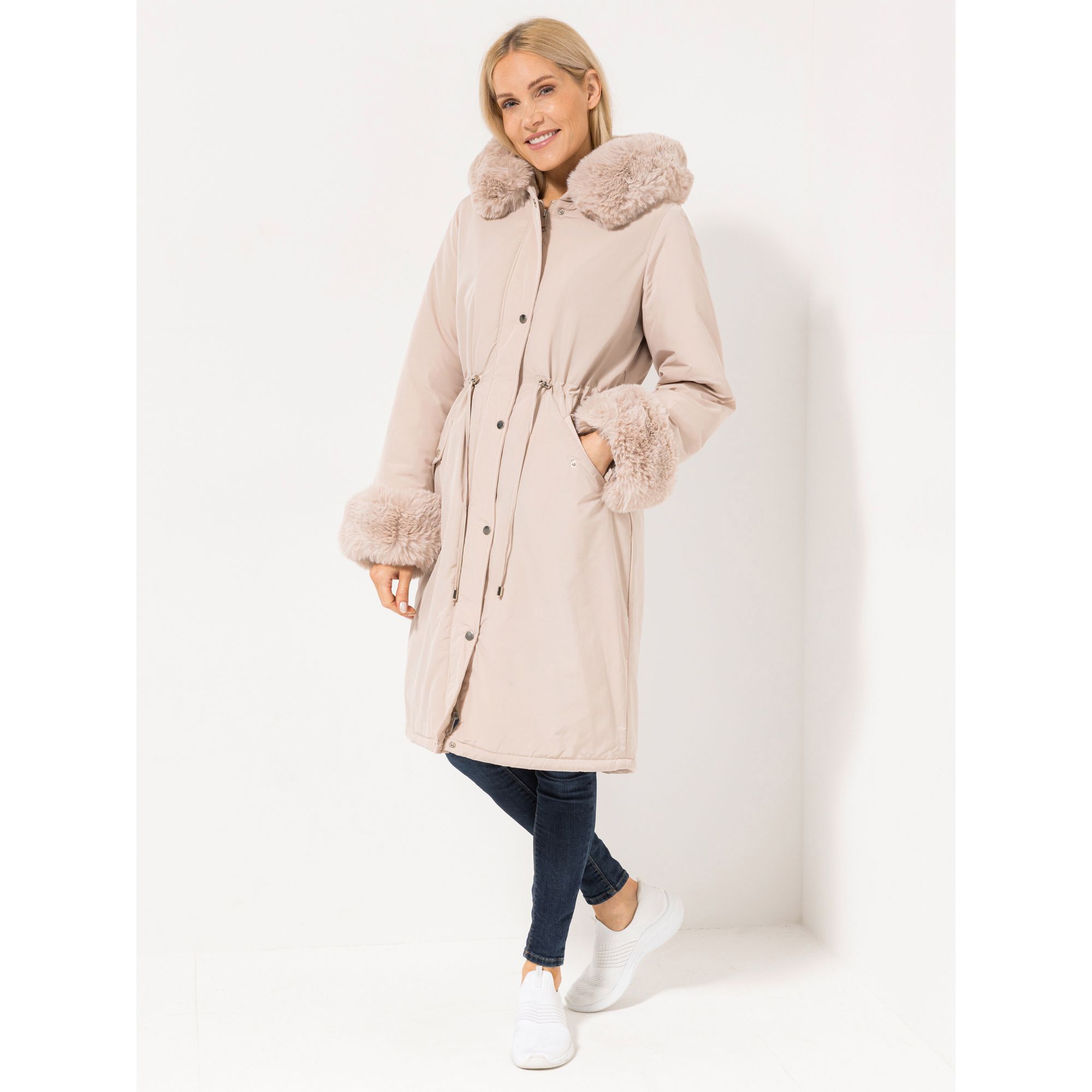 DINE 'N' DANCE Mantel 2-Wege-Zipper abnehmbares Fell figurumspielend