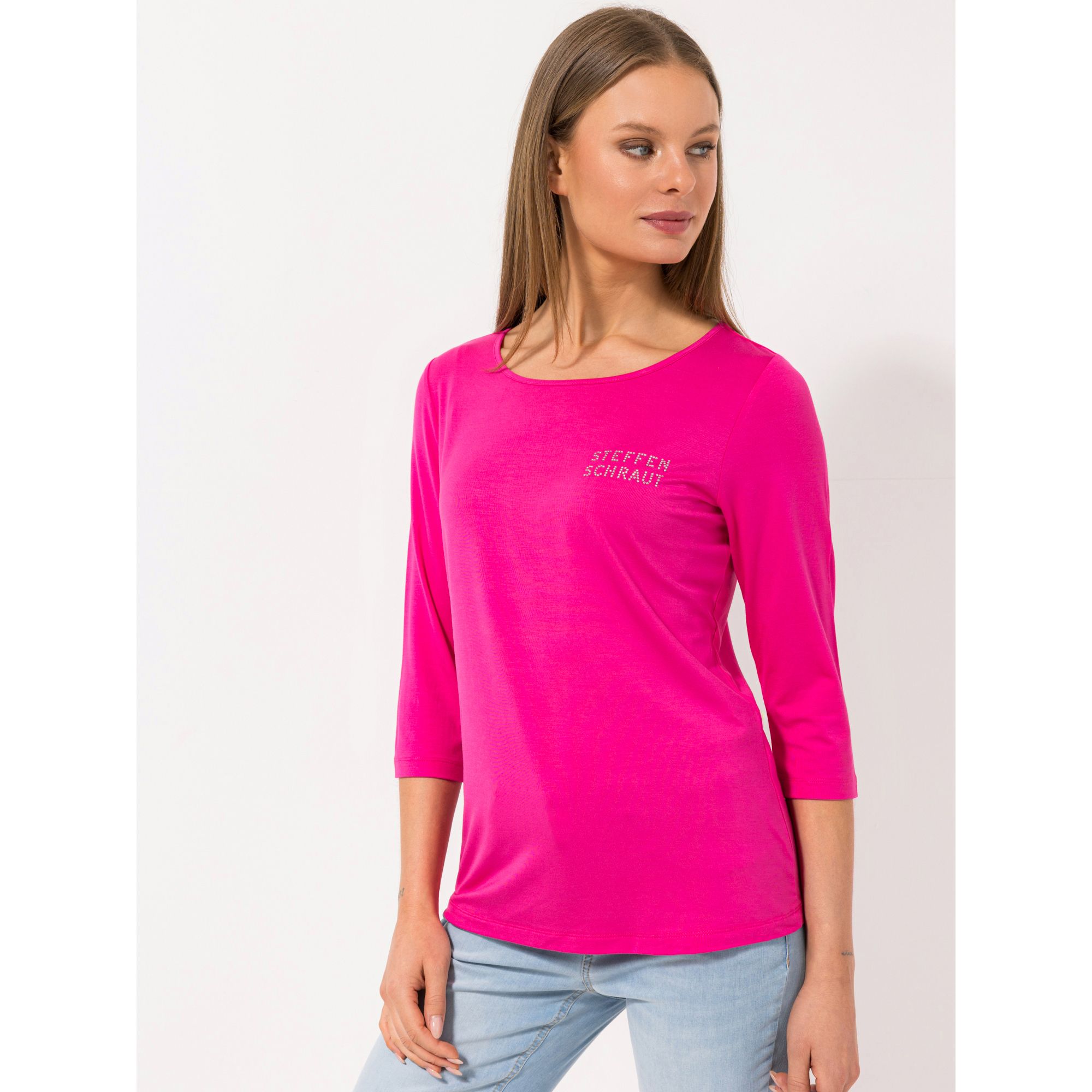 STEFFEN SCHRAUT Shirt Ibiza, 3/4-Arm Rundhalausschnitt Logo aus Strass figurumspielend