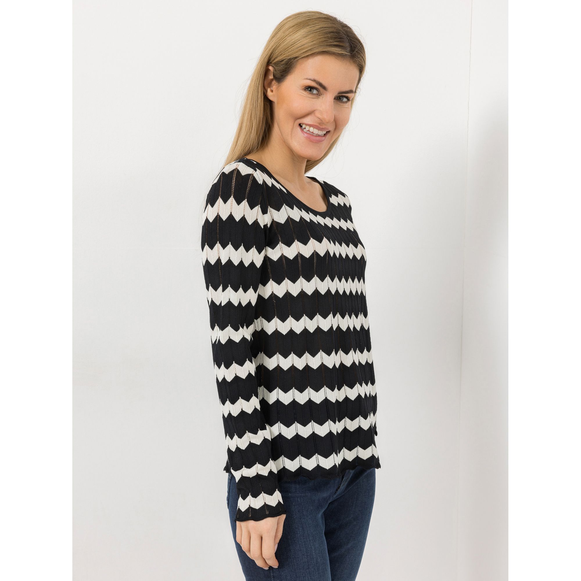 EVA LUTZ Pullover Rundhalsausschnitt gestreift figurbetont