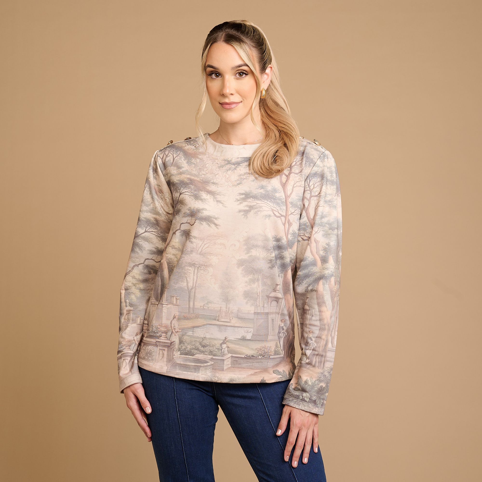 SCHIFFHAUER MUNICH® Pullover Switzerland Rundhalsausschnitt Allover Druck figurumspielend