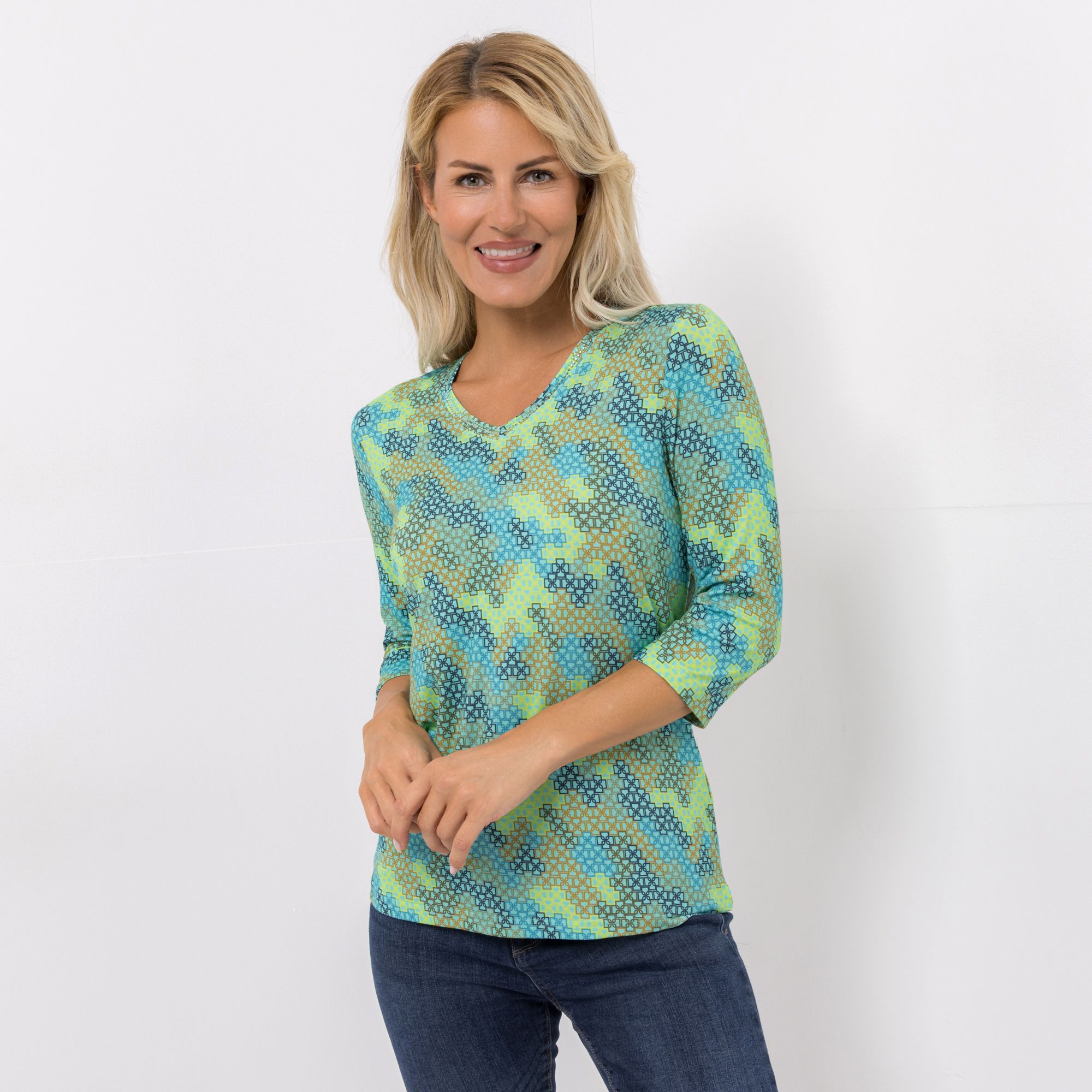 DAWID by Dawid Tomaszewski Shirt, 3/4-Arm mit Strass-Details figurumspielend