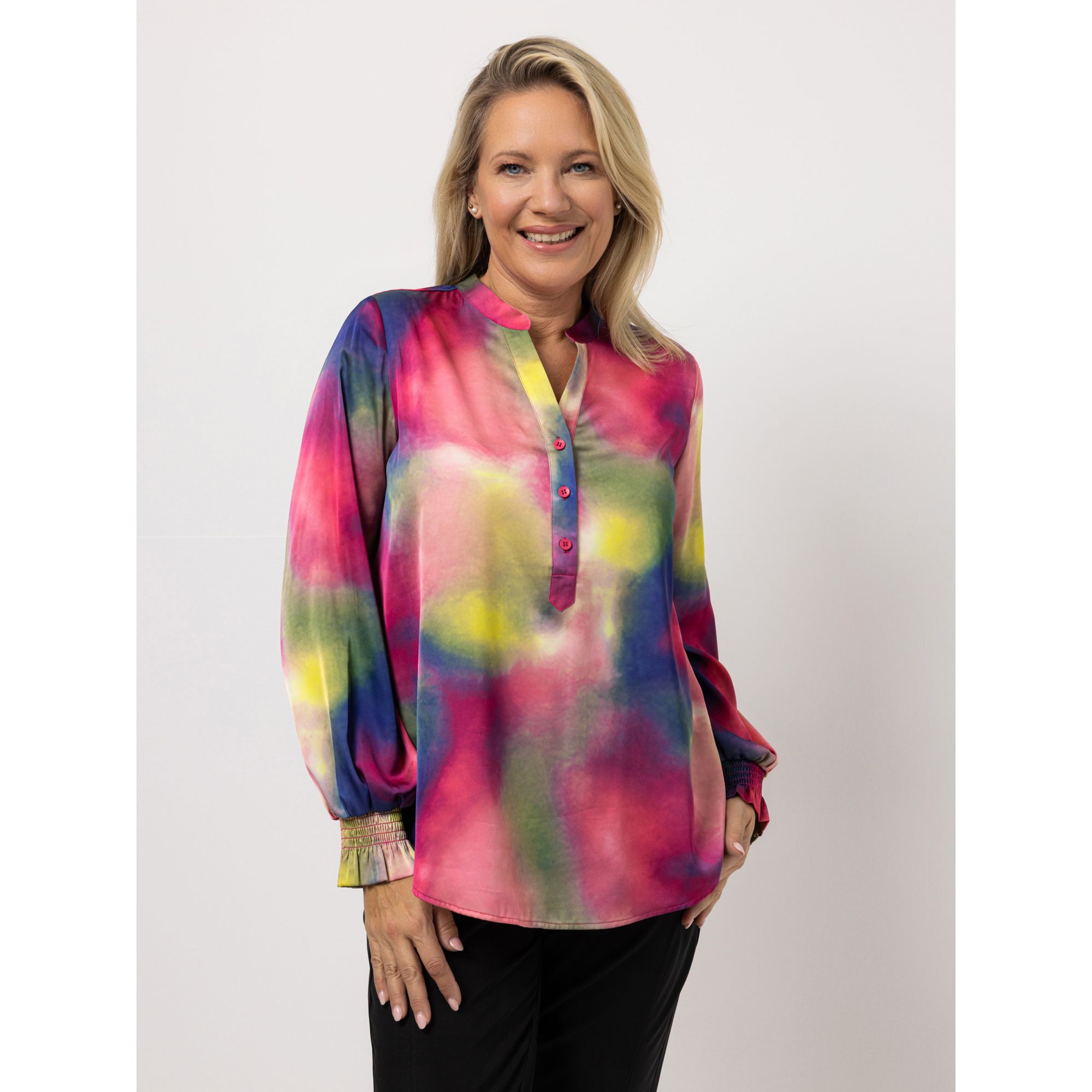 KILIAN KERNER SENSES Bluse, Langarm schmaler Stehkragen kurze Knopfleiste figurumspielend