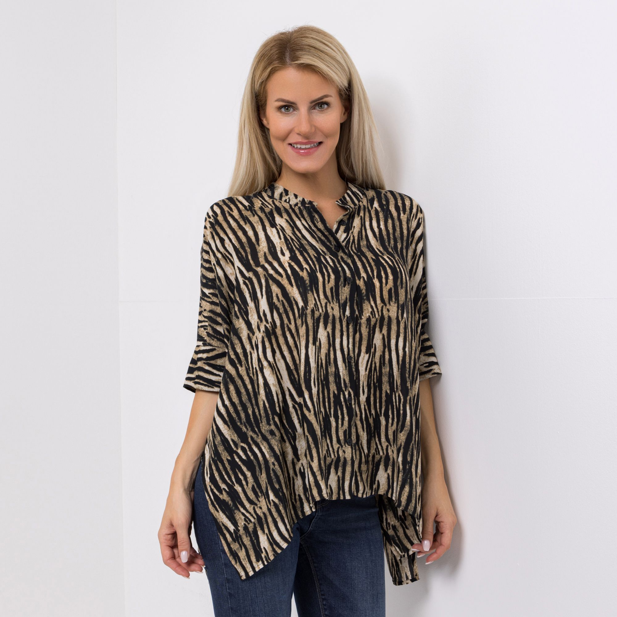 DINE 'N' DANCE Bluse, 3/4-Arm Kragen Knopfleiste oversize