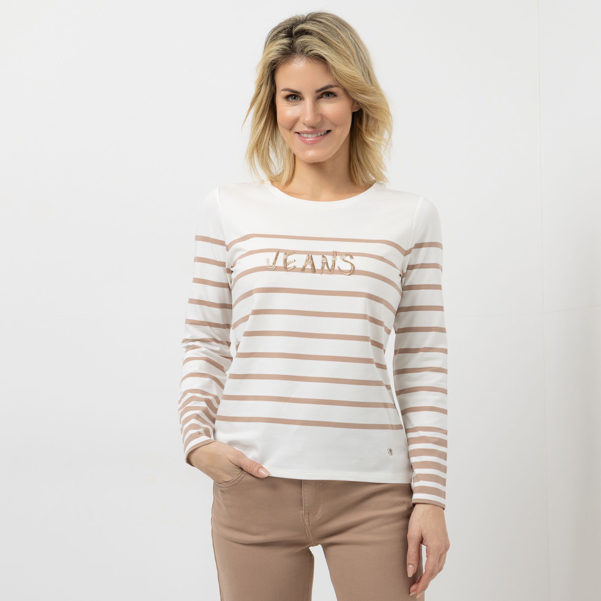 STRANDFEIN Shirt, 1/1-Arm Rundhalsausschnitt Stickerei vorne figurumspielend