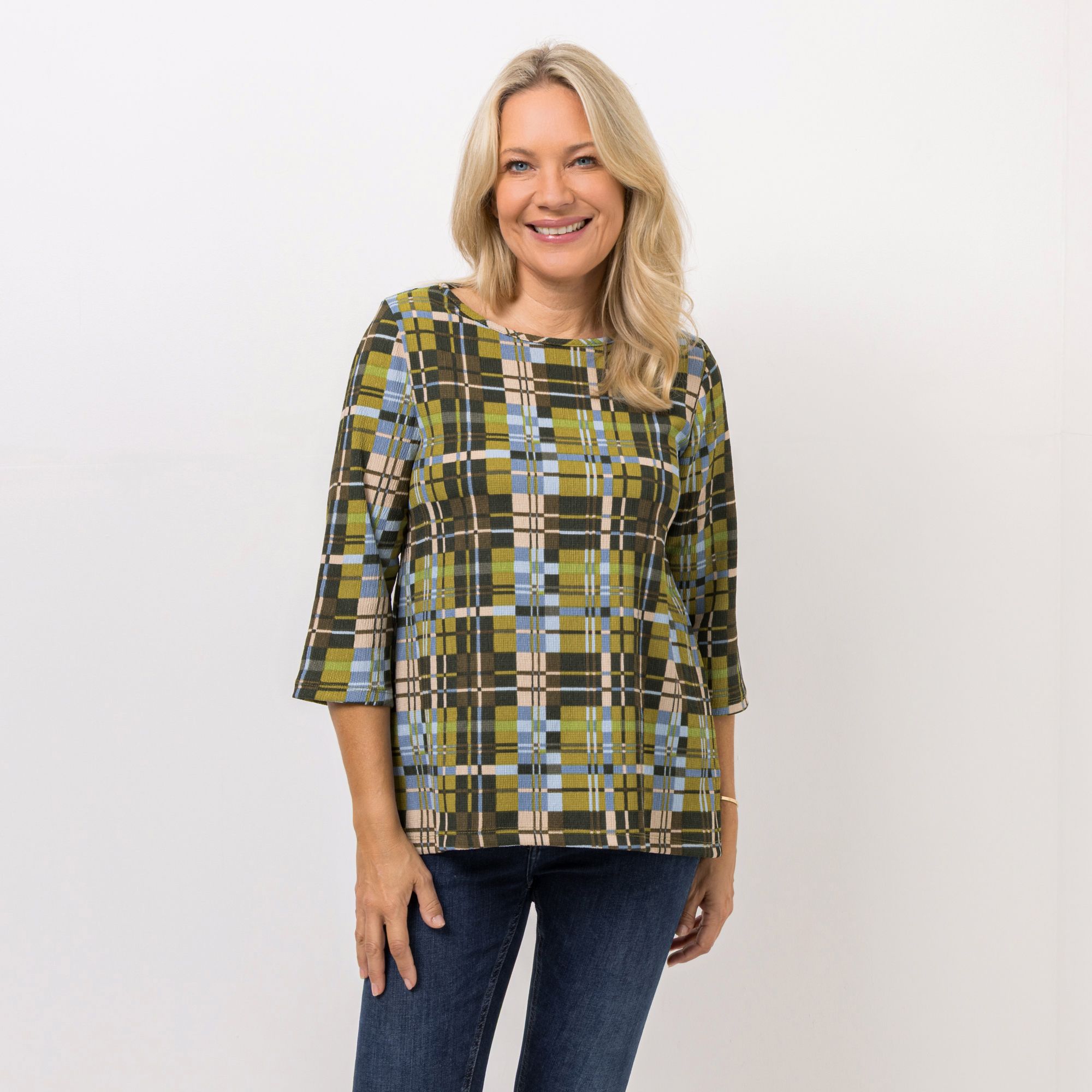 KIM & CO. Shirt, 3/4-Arm Crash Jersey Rundhalsausschnitt figurumspielend