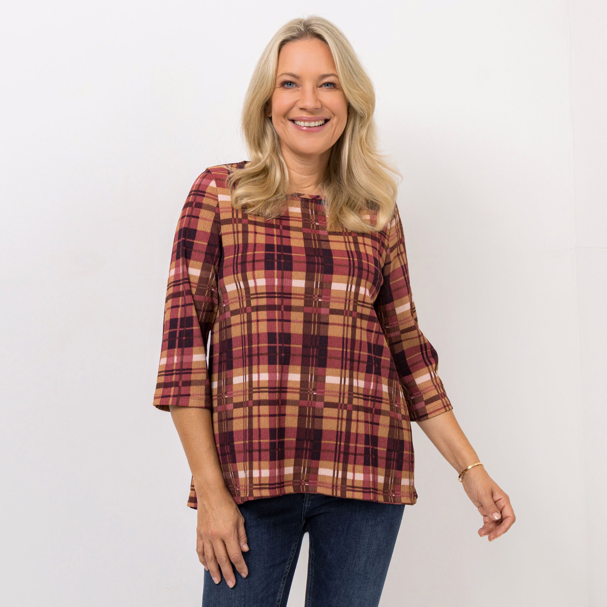 KIM & CO. Shirt, 3/4-Arm Crash Jersey Rundhalsausschnitt figurumspielend