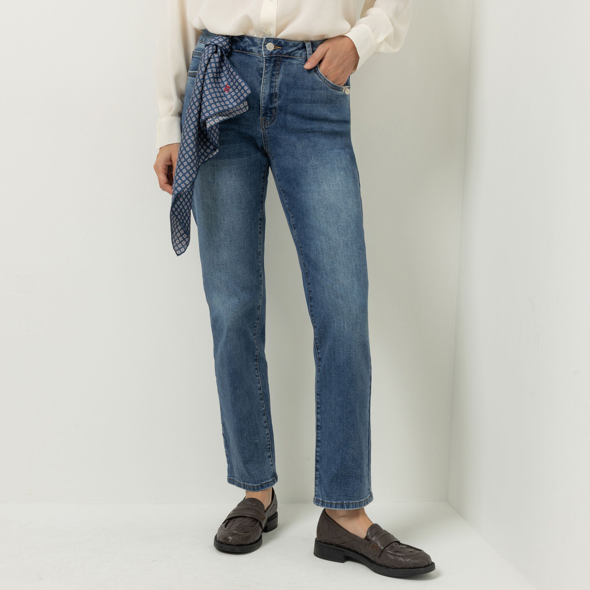 STRANDFEIN Jeans, lange Form 5-Pocket-Style mittlere Leibhöhe konisches Bein