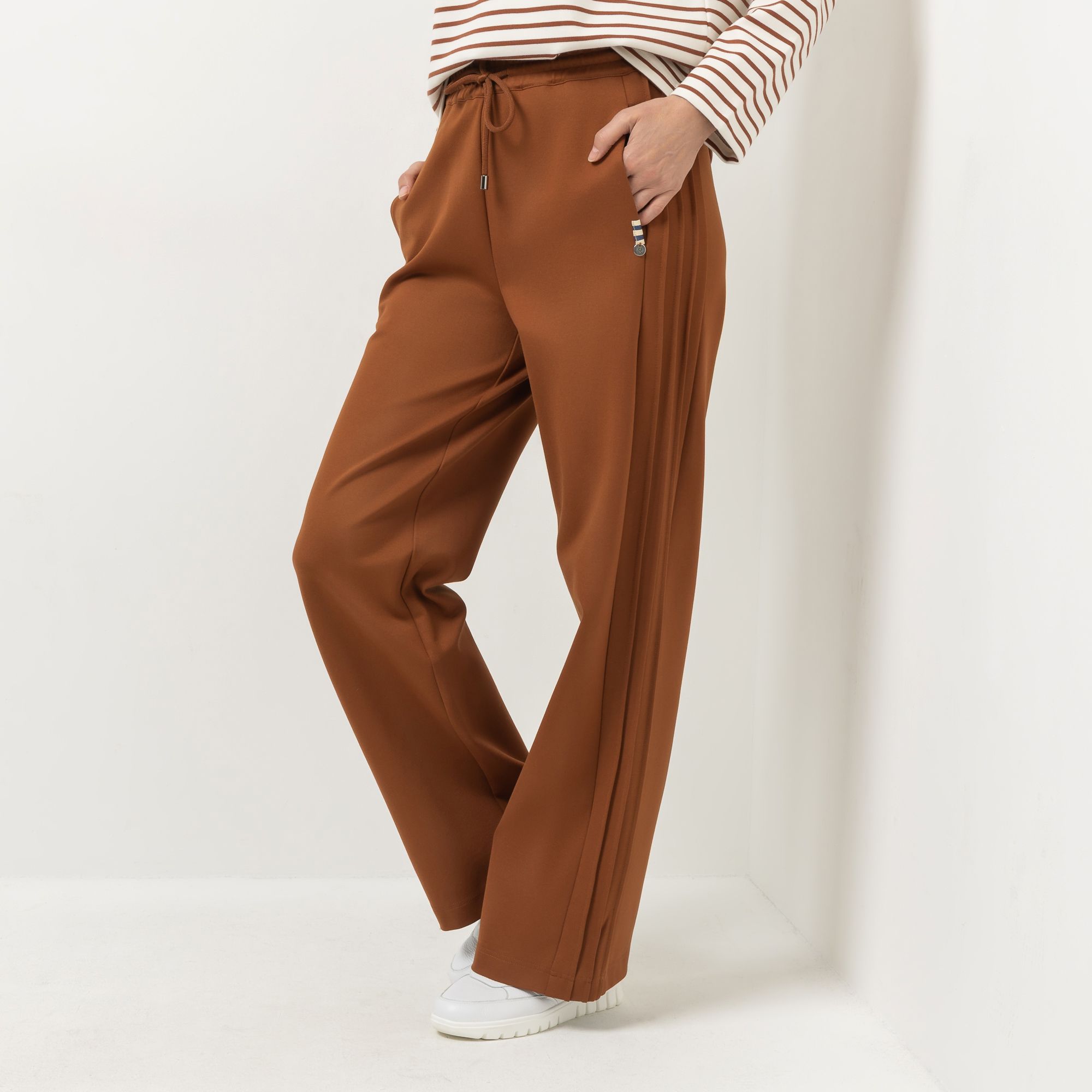 STRANDFEIN Hose, lange Form Eingrifftaschen mit Kordelzug weites Bein